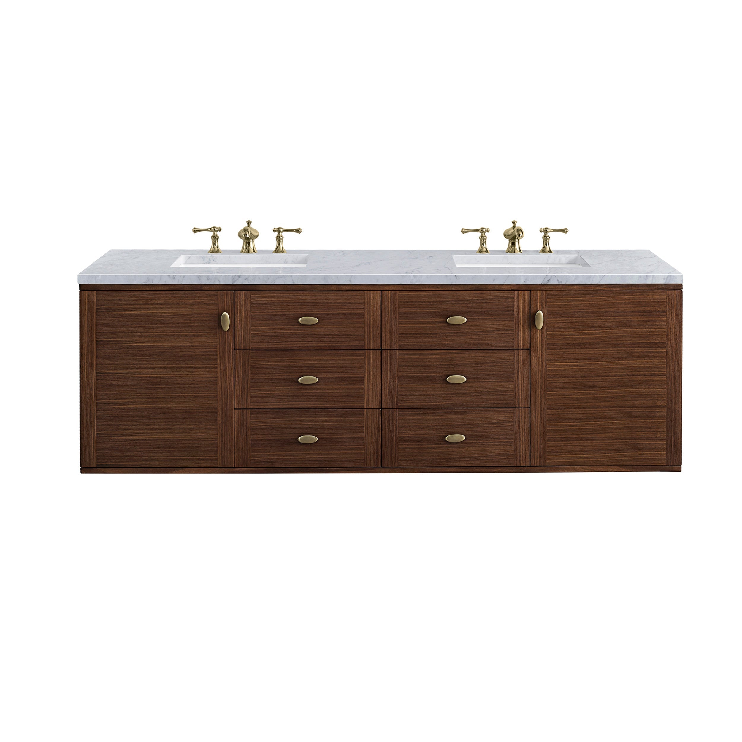 Mid-Century Walnut / Carrara White - 3 Faucet Holes