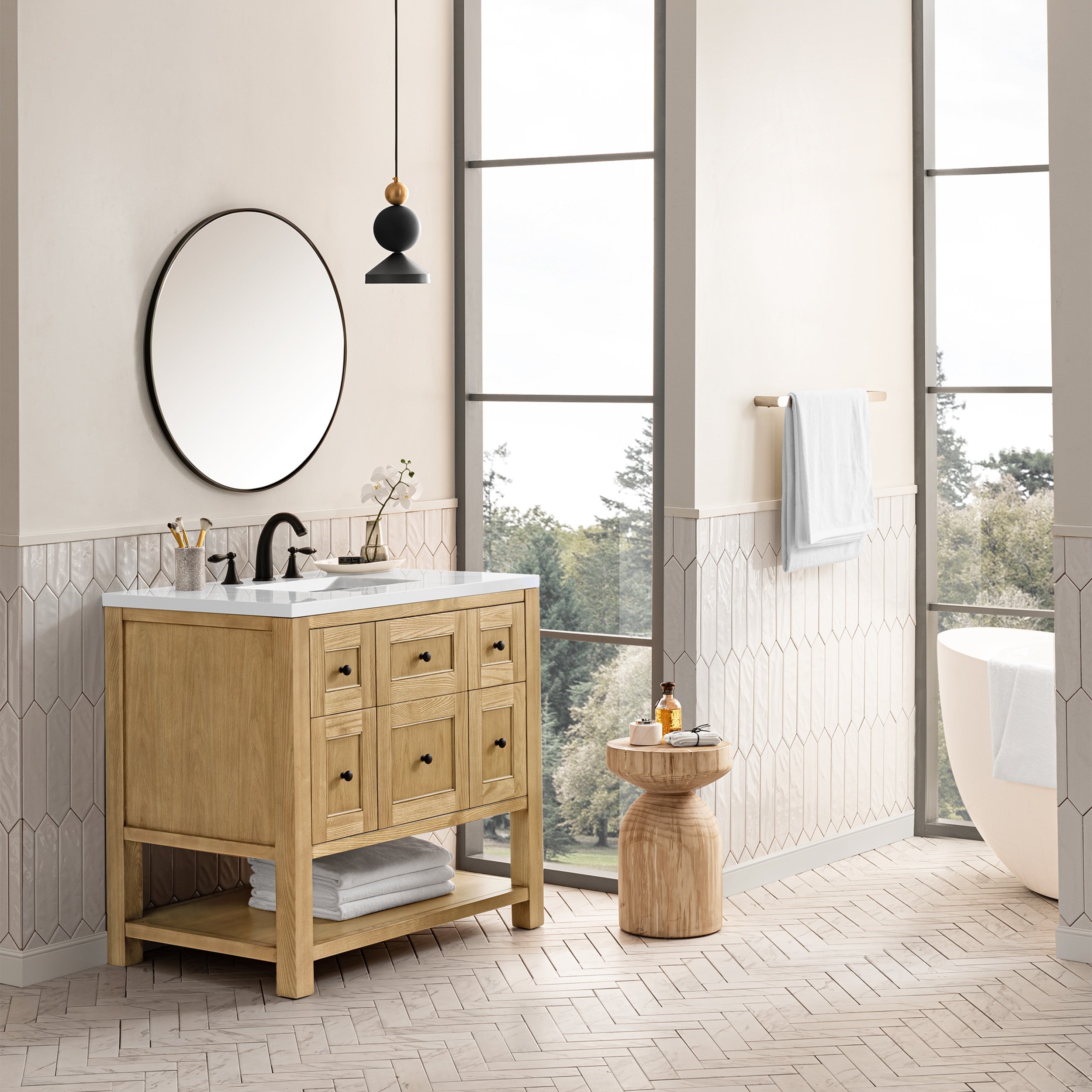 Light Natural Oak / White Zeus - 3 Faucet Holes