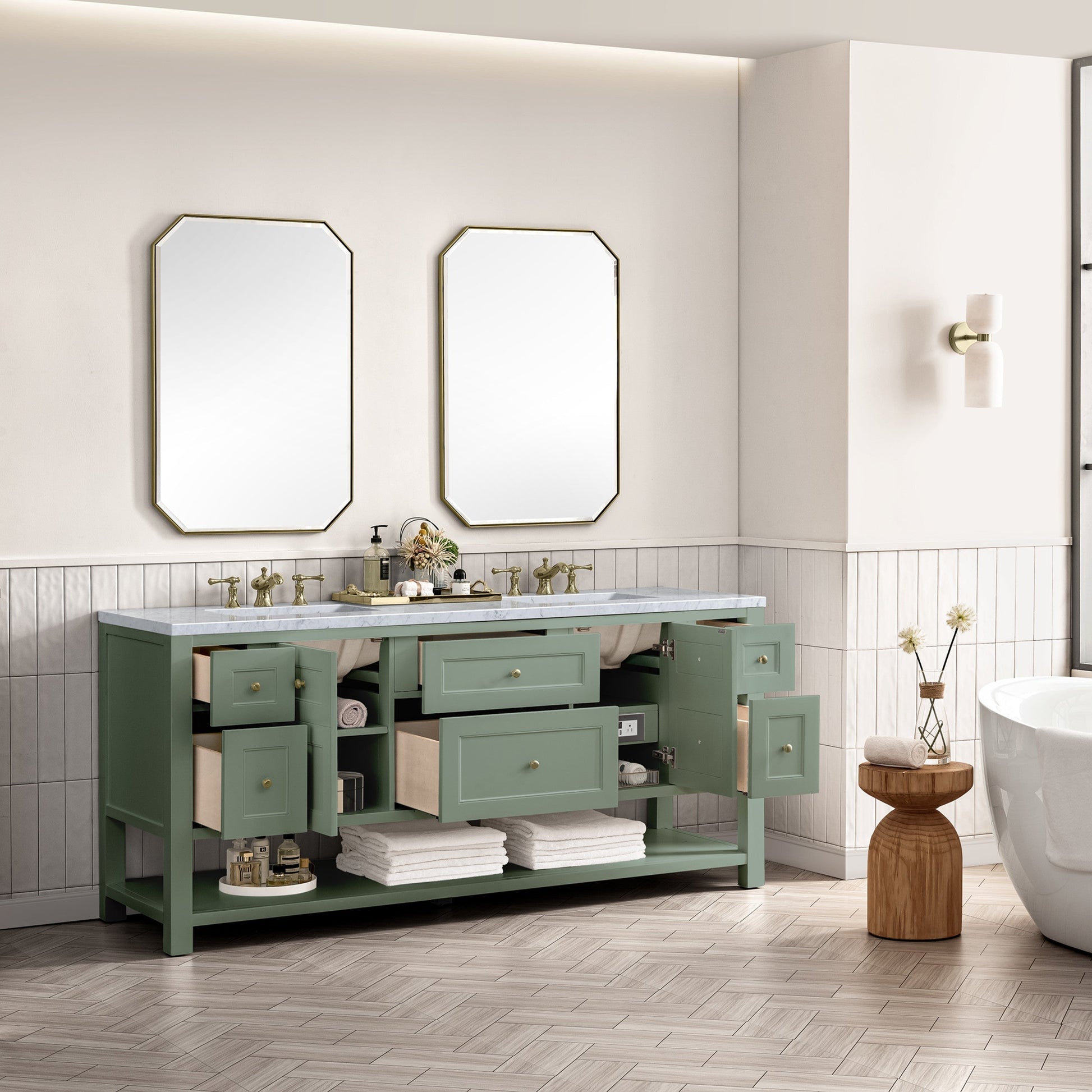 Smokey Celadon / Carrara White - 3 Faucet Holes