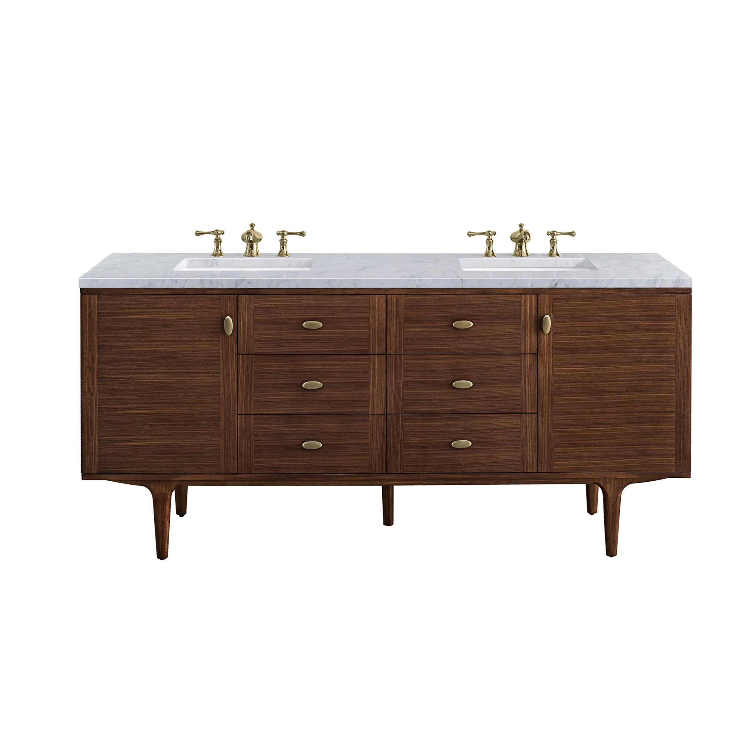 Mid-Century Walnut / Carrara White - 3 Faucet Holes
