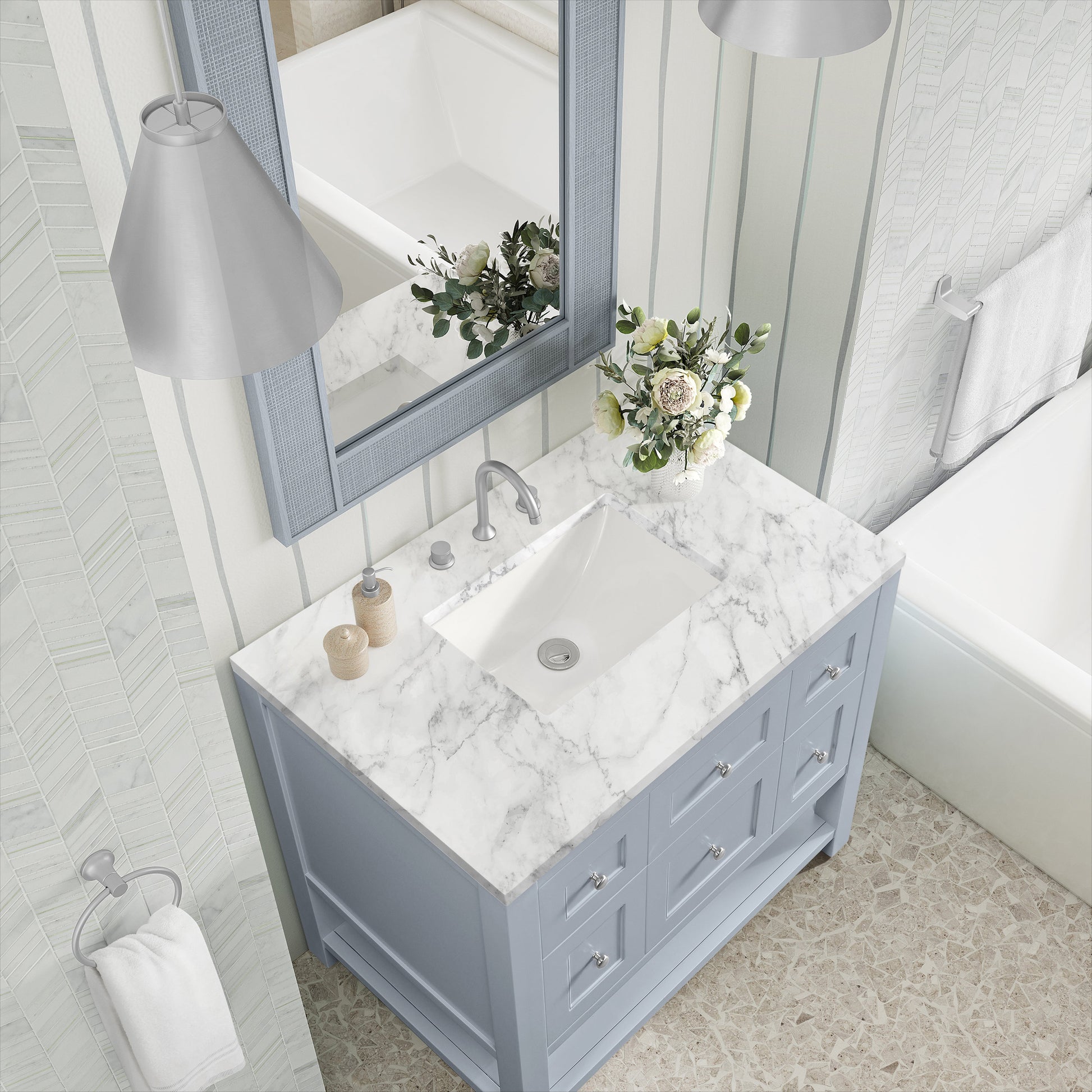 Serenity Blue / Carrara White - 3 Faucet Holes