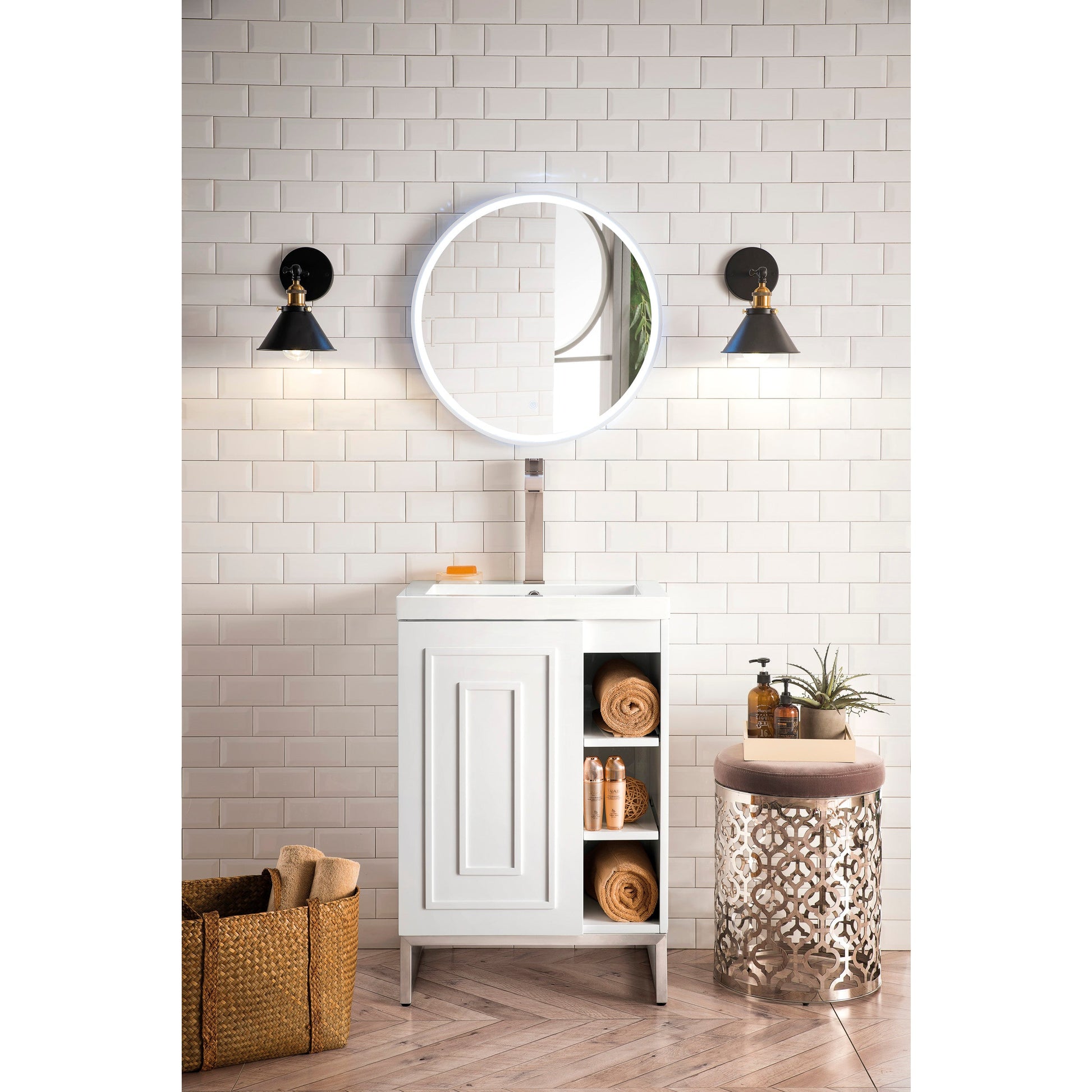 Glossy White / White Glossy / Brushed Nickel - 1 Faucet Hole