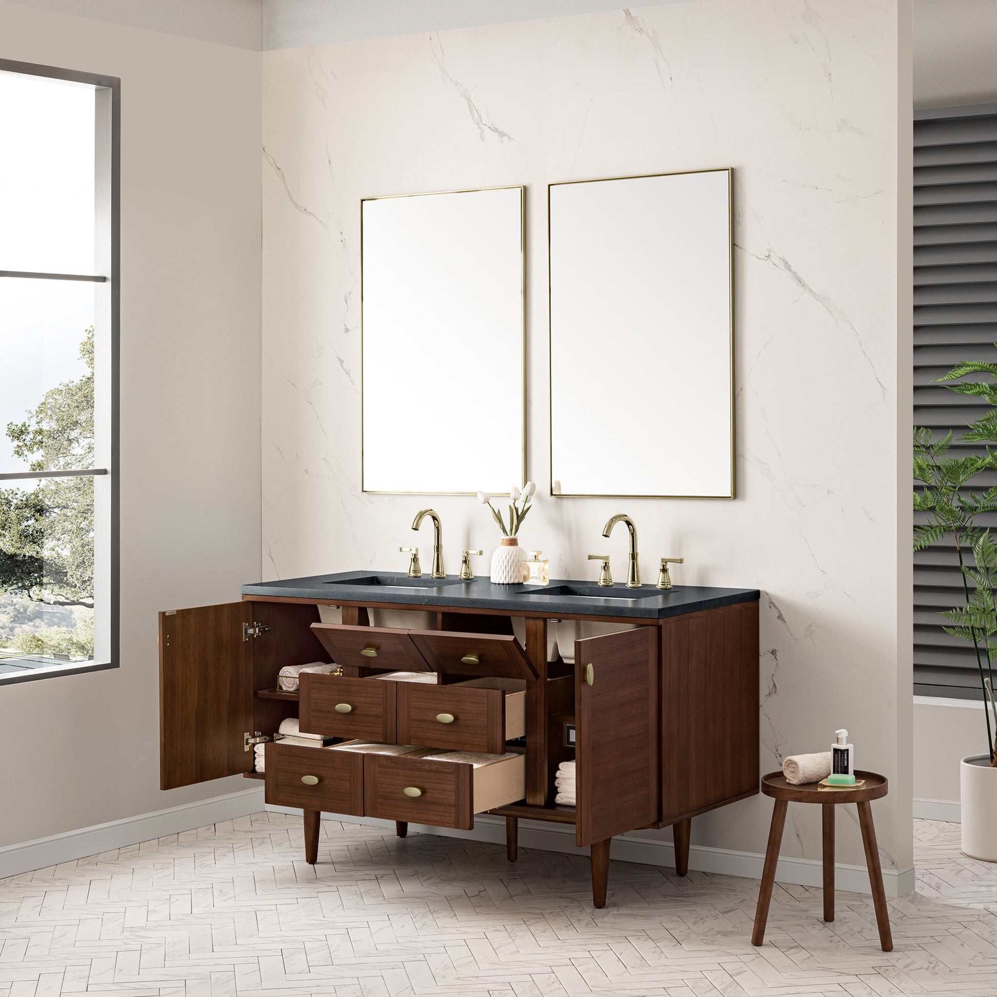 Mid-Century Walnut / Charcoal Soapstone - 3 Faucet Holes