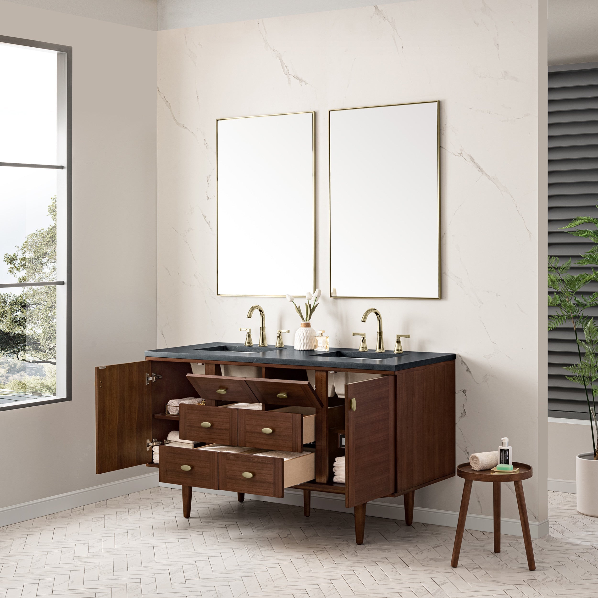 Mid-Century Walnut / Charcoal Soapstone - 3 Faucet Holes