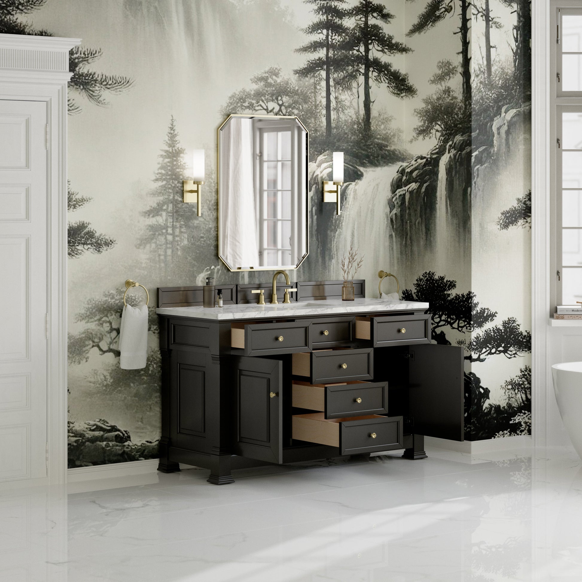 Black Onyx / Carrara White - 3 Faucet Holes