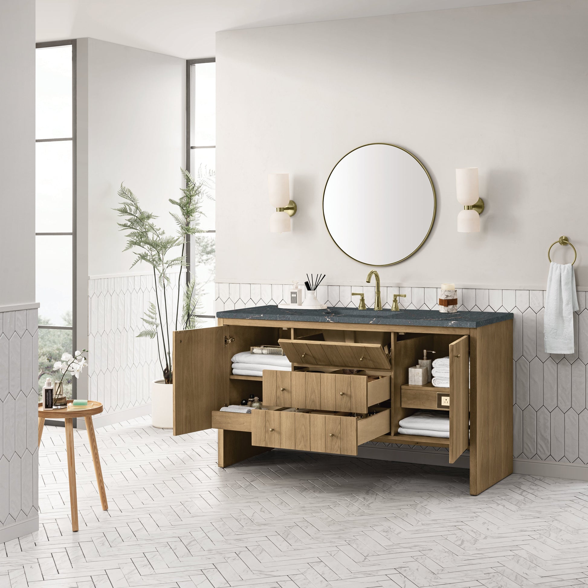 Light Natural Oak / Parisien Bleu - 3 Faucet Holes