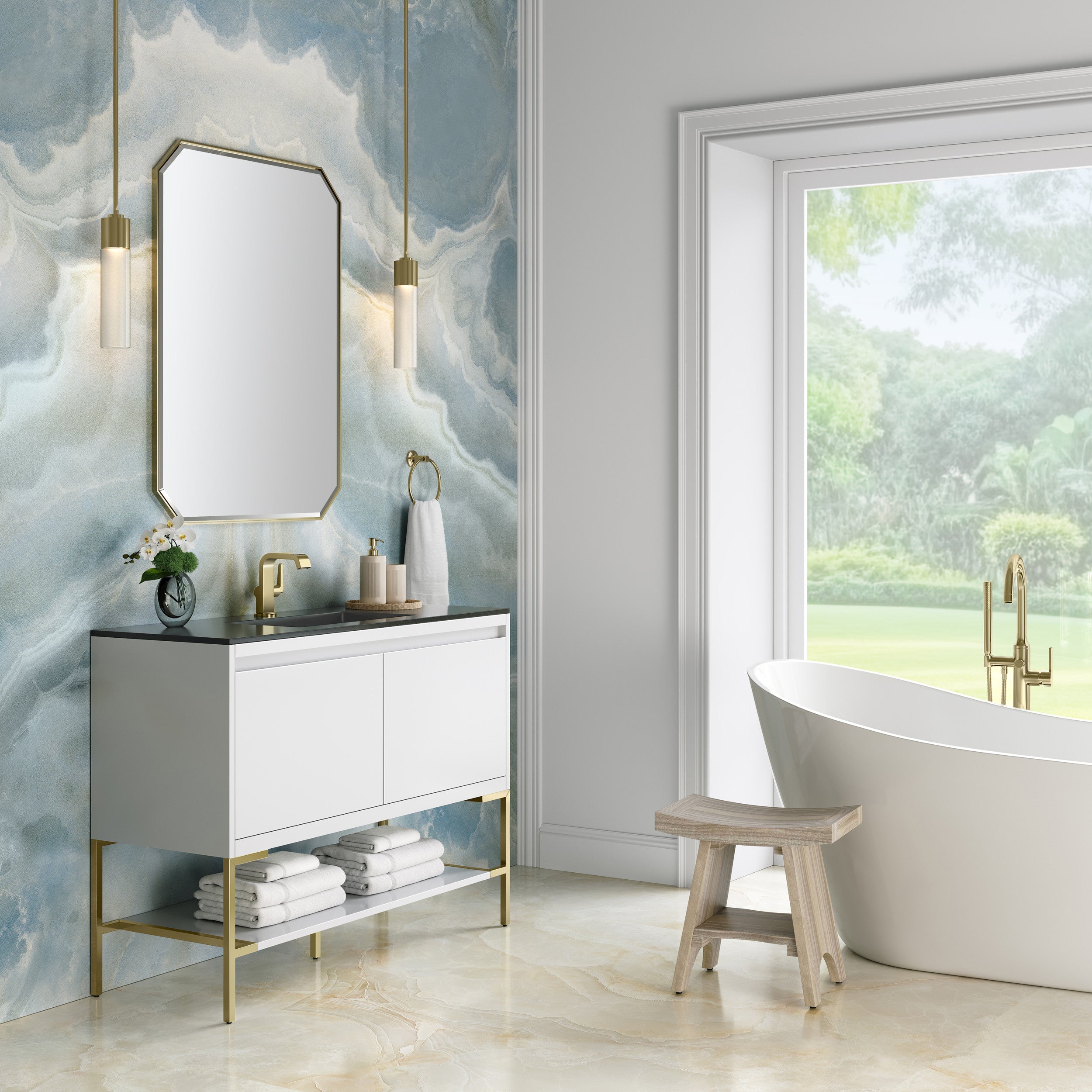 Glossy White / Champagne Brass / Charcoal Black - 1 Faucet Hole