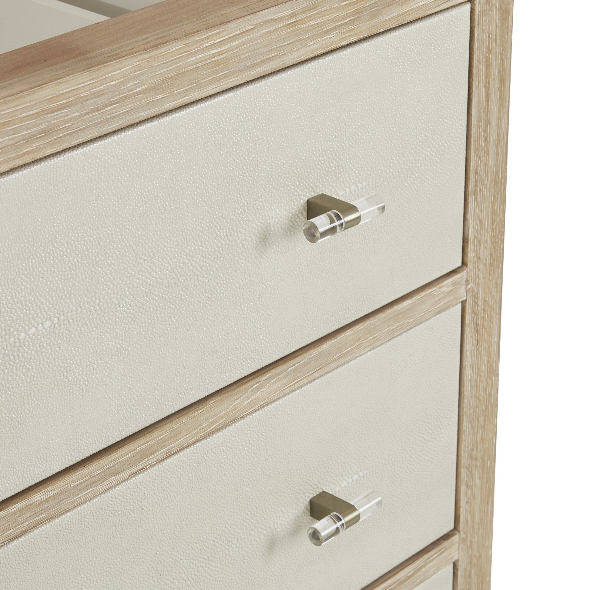 Sunwashed Oak with Embossed Shagreen Drawer Fronts / White Zeus - 3 Faucet Holes
