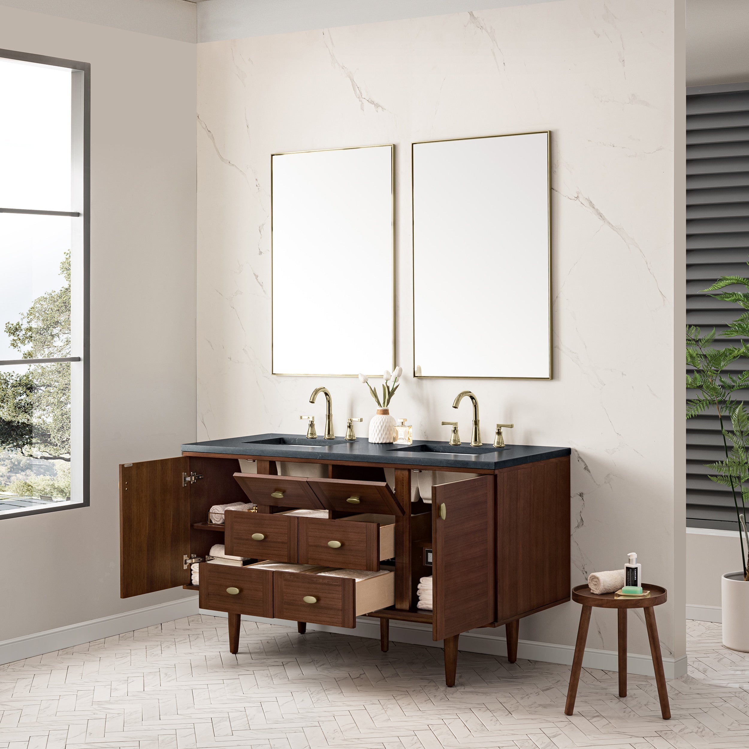 Mid-Century Walnut / Charcoal Soapstone - 3 Faucet Holes