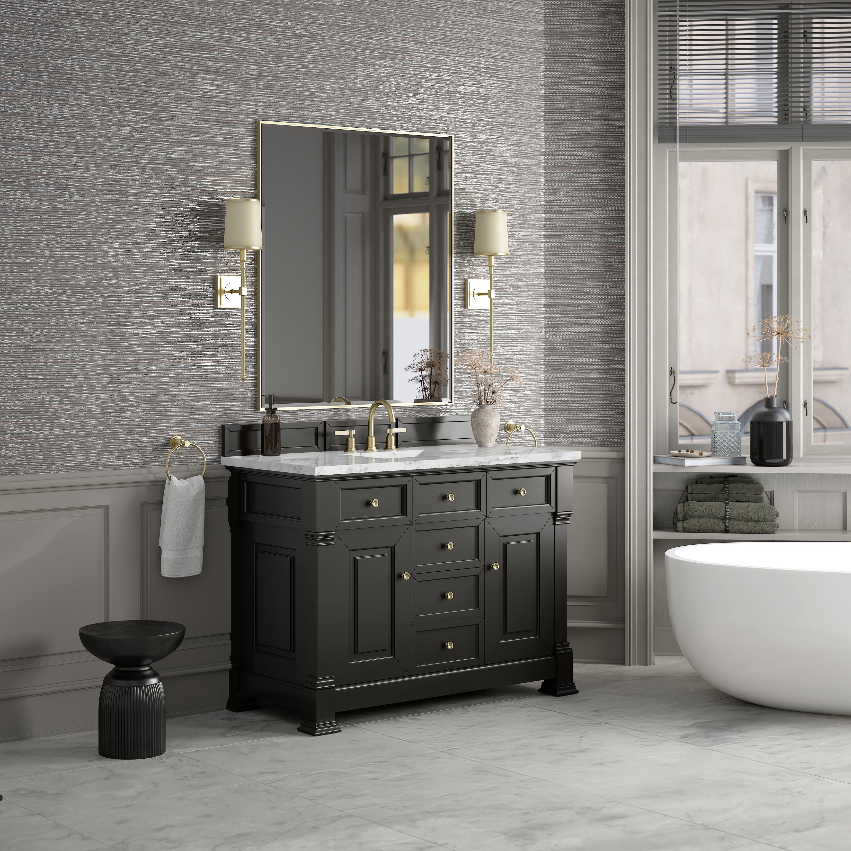 Black Onyx / Carrara White - 3 Faucet Holes
