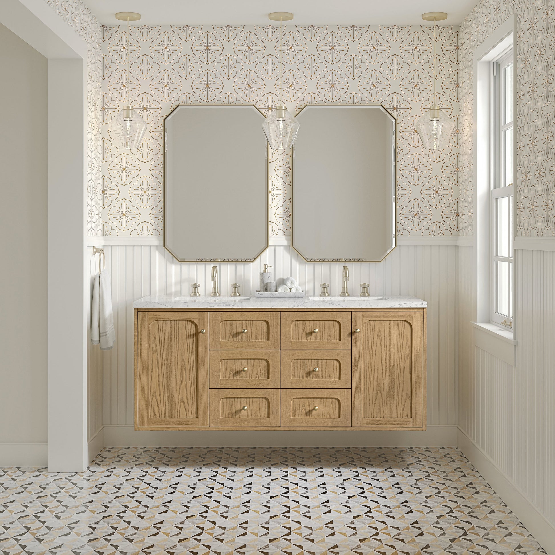 Light Natural Oak / Eternal Jasmine Pearl - 3 Faucet Holes