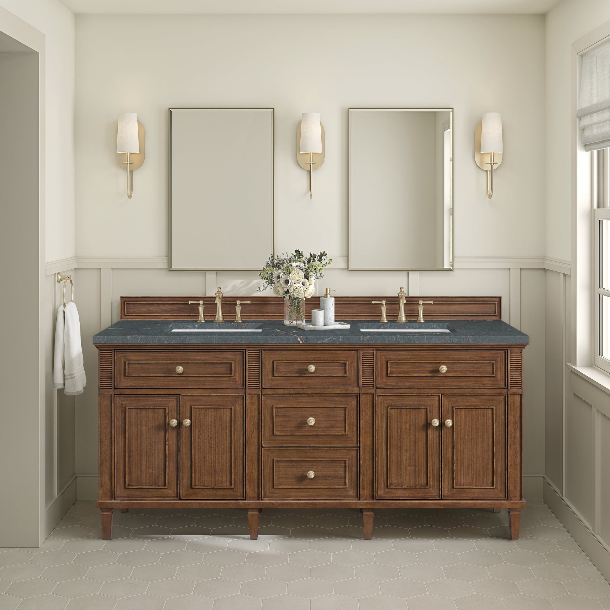 Mid-Century Walnut / Parisien Bleu - 3 Faucet Holes