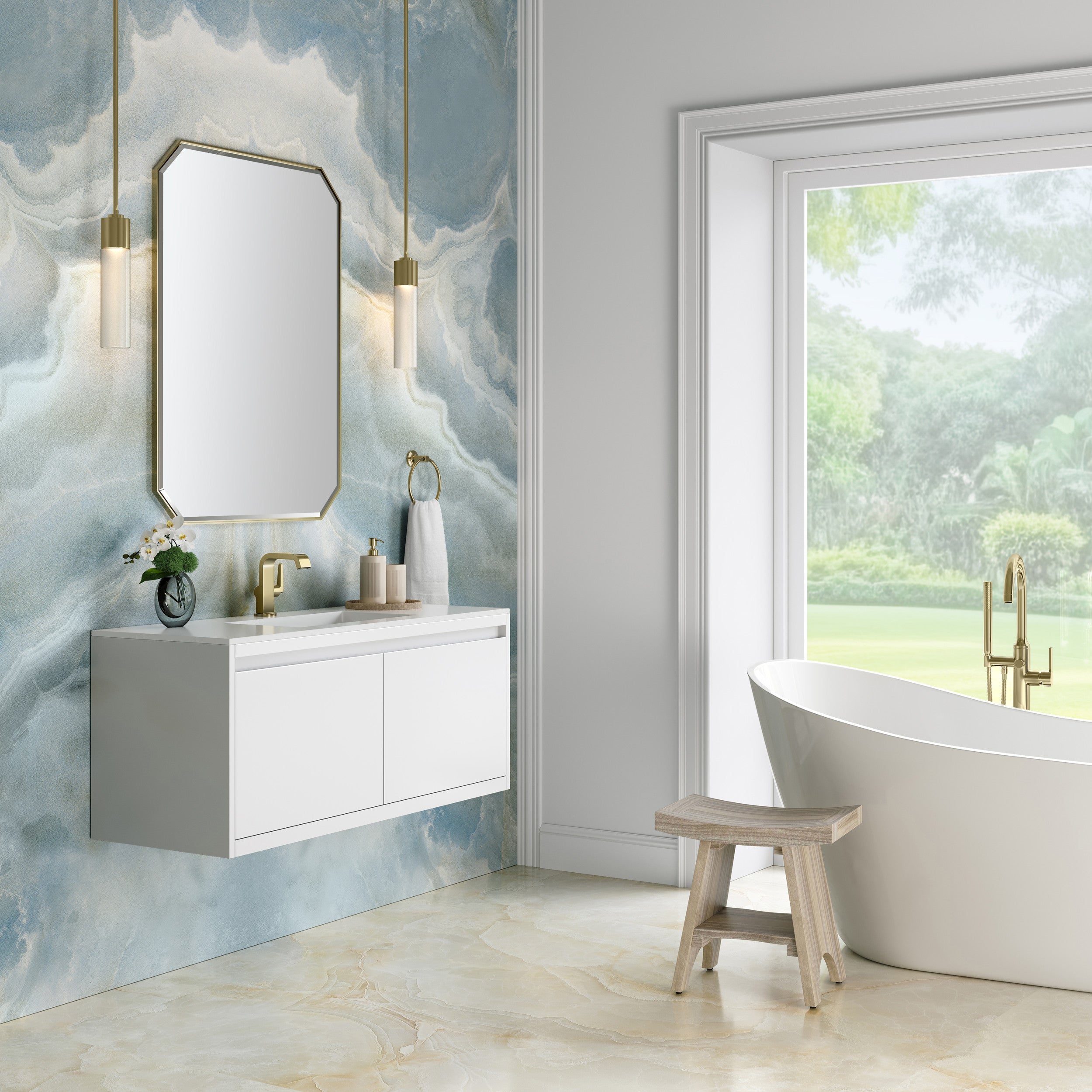 Glossy White / Champagne Brass / Glossy White - 1 Faucet Hole