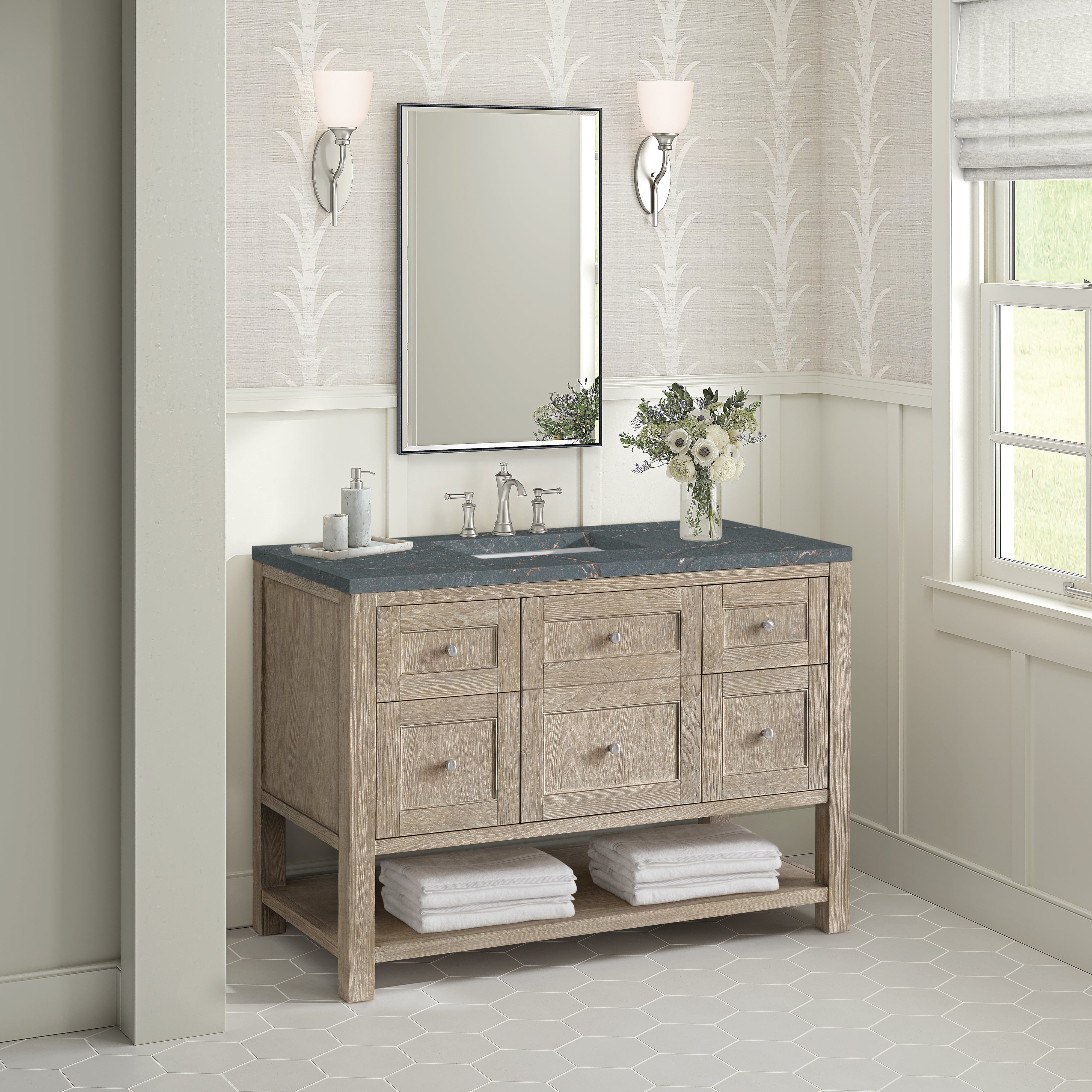 Whitewashed Oak / Parisien Bleu - 3 Faucet Holes