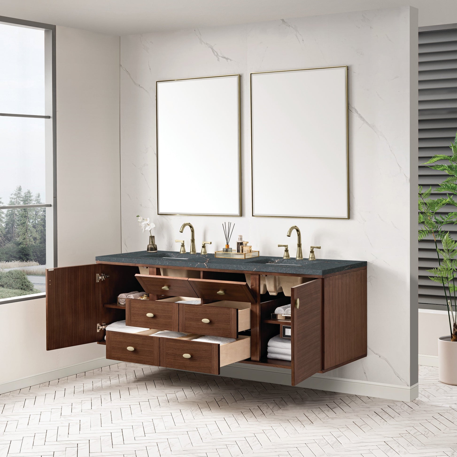 Mid-Century Walnut / Parisien Bleu - 3 Faucet Holes
