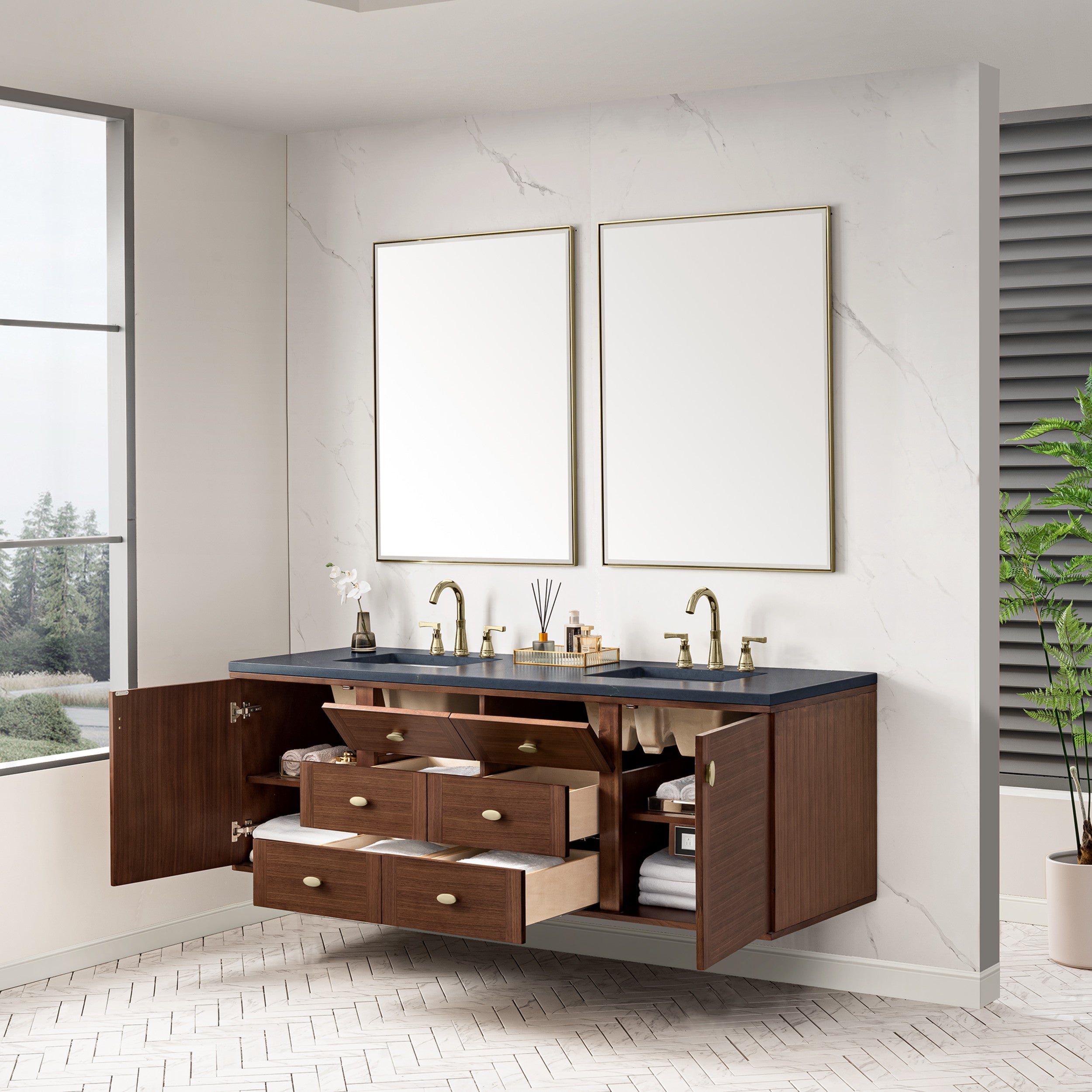 Mid-Century Walnut / Charcoal Soapstone - 3 Faucet Holes