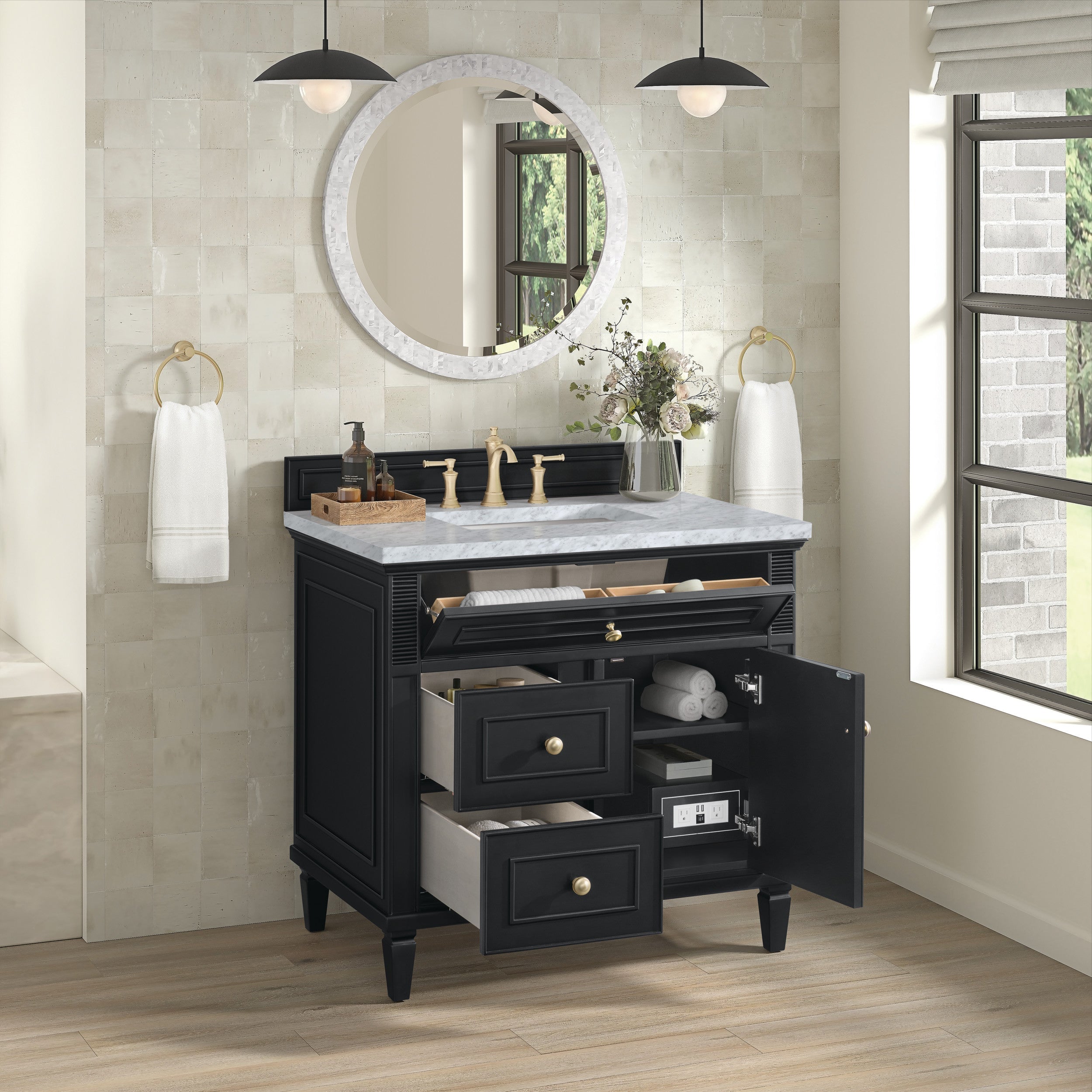 Black Onyx / Carrara White - 3 Faucet Holes