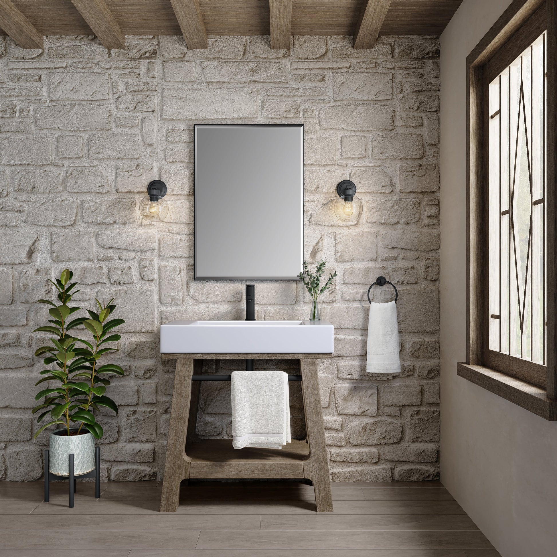 Weathered Timber / Glossy White