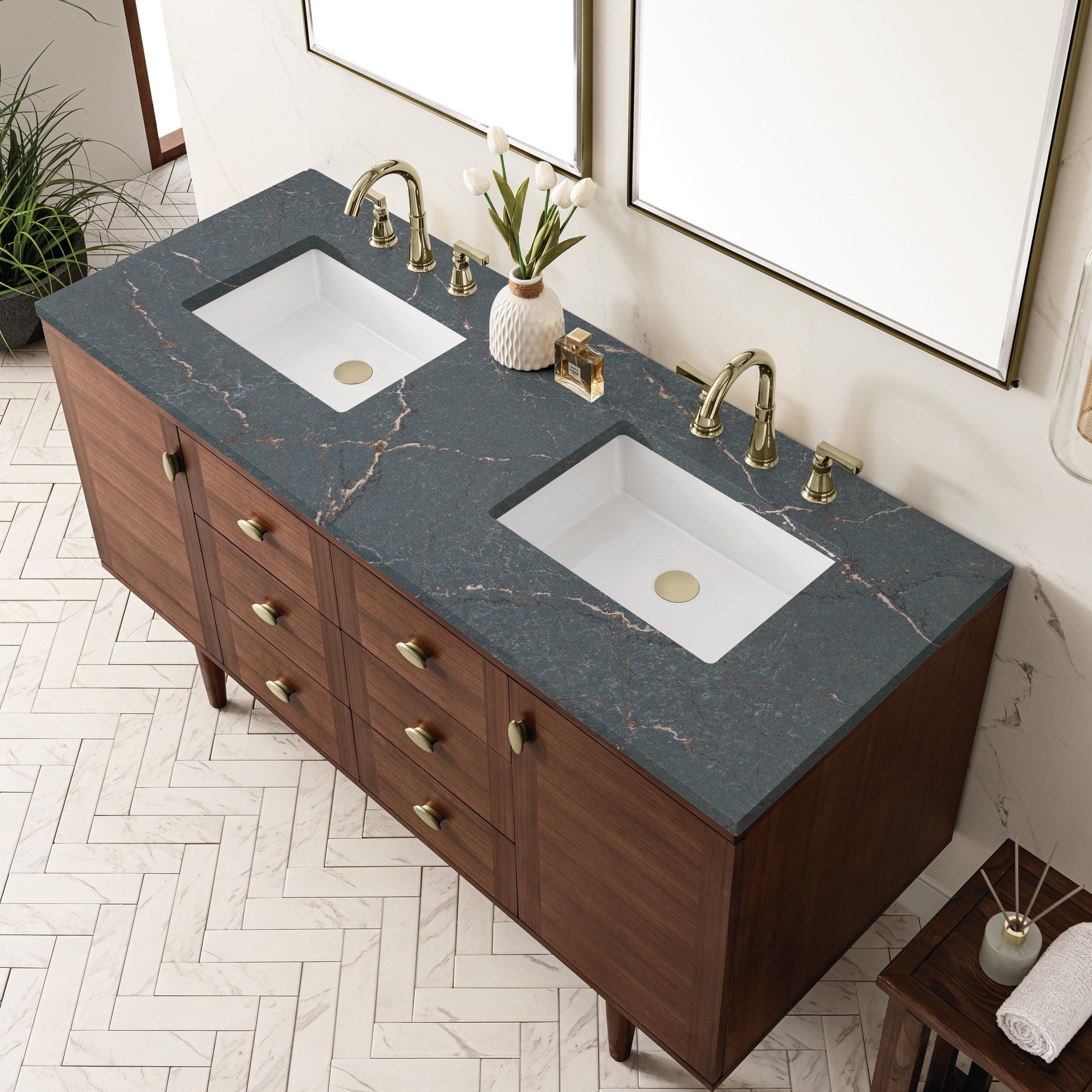 Mid-Century Walnut / Parisien Bleu - 3 Faucet Holes