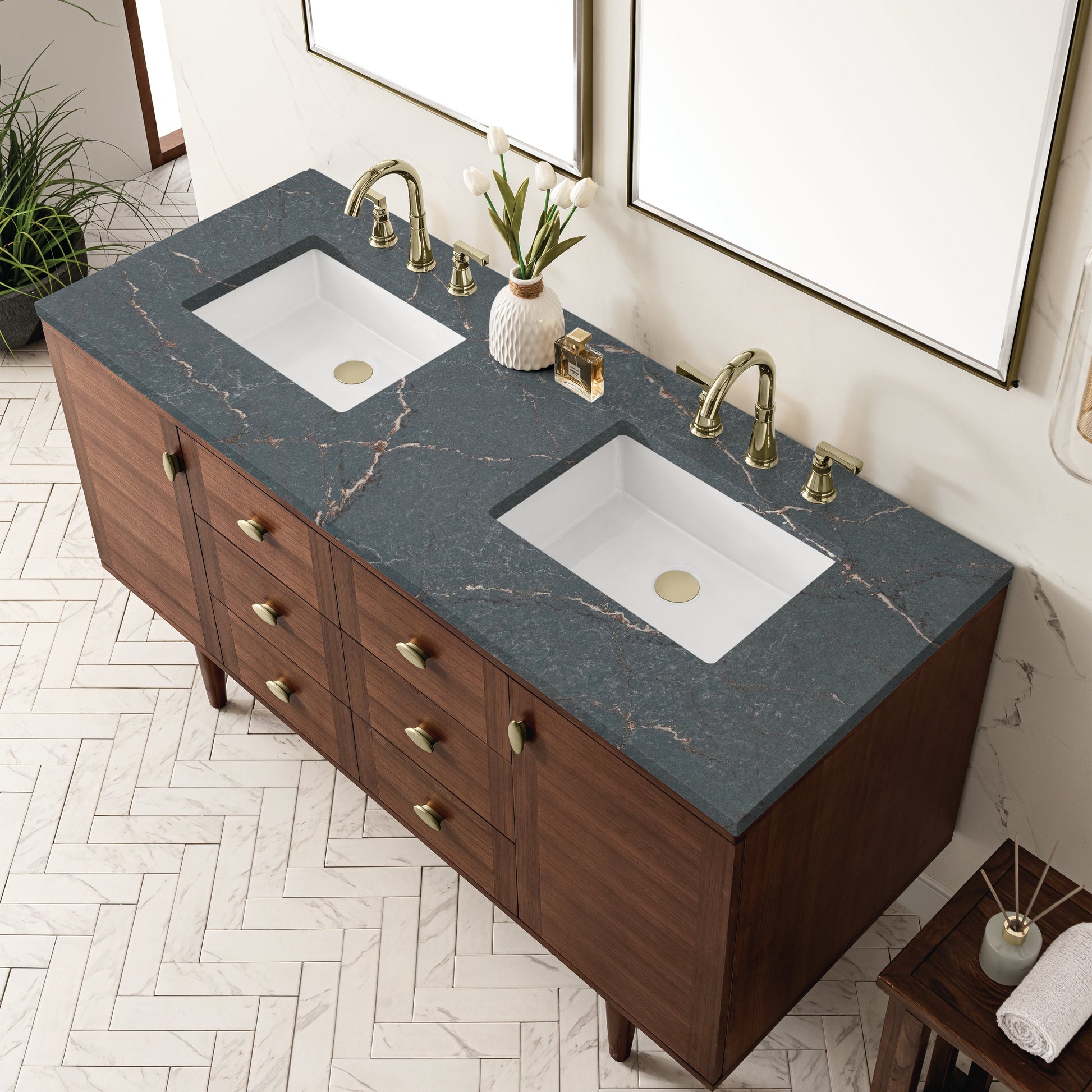 Mid-Century Walnut / Parisien Bleu - 3 Faucet Holes