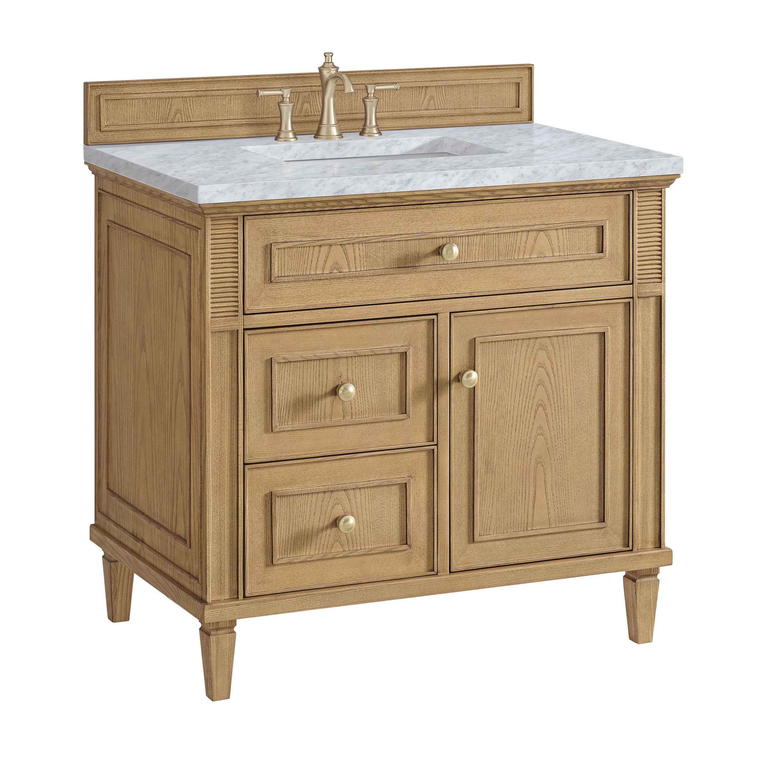 Light Natural Oak / Carrara White - 3 Faucet Holes