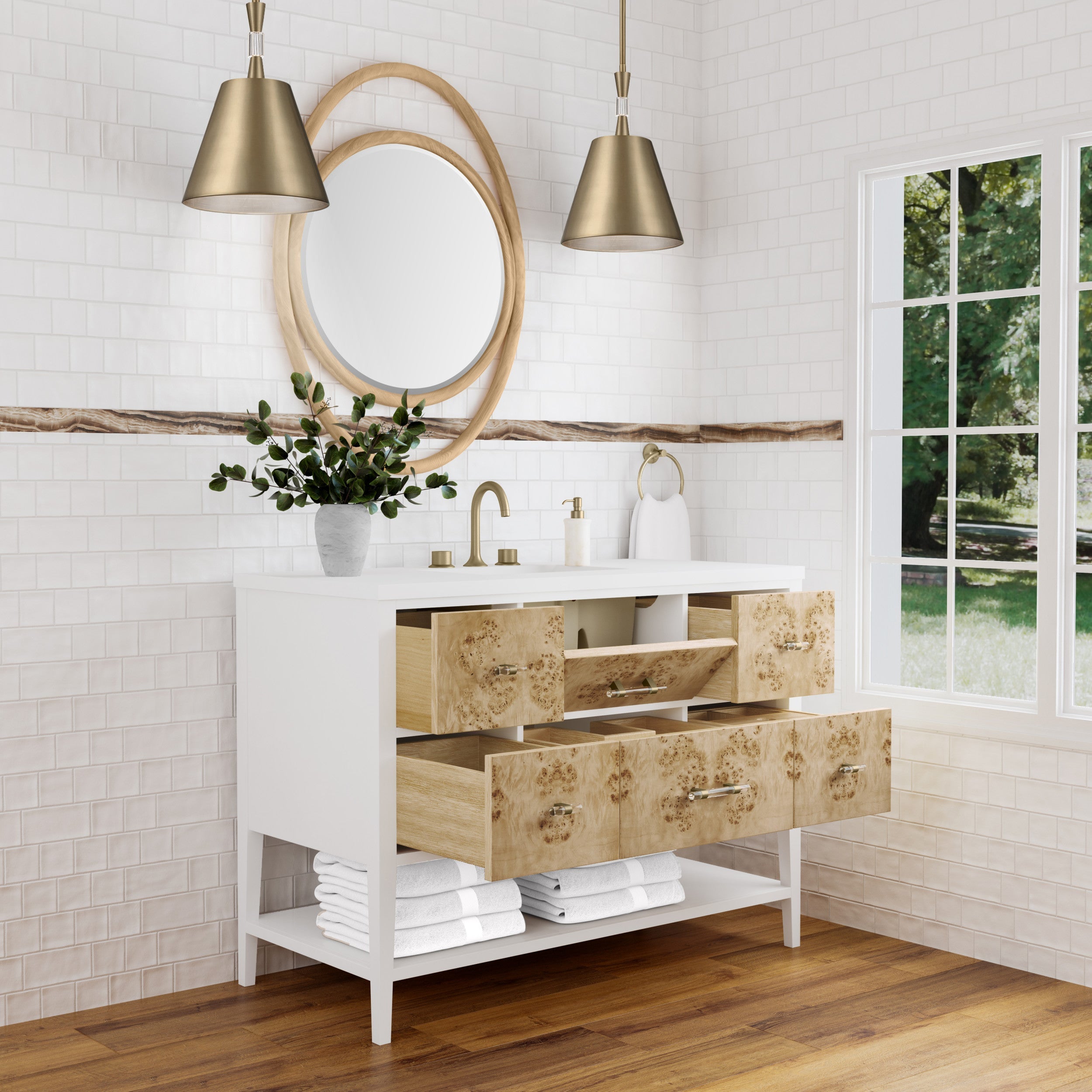 Polished White and Light Mappa Burl / White Zeus - 3 Faucet Holes