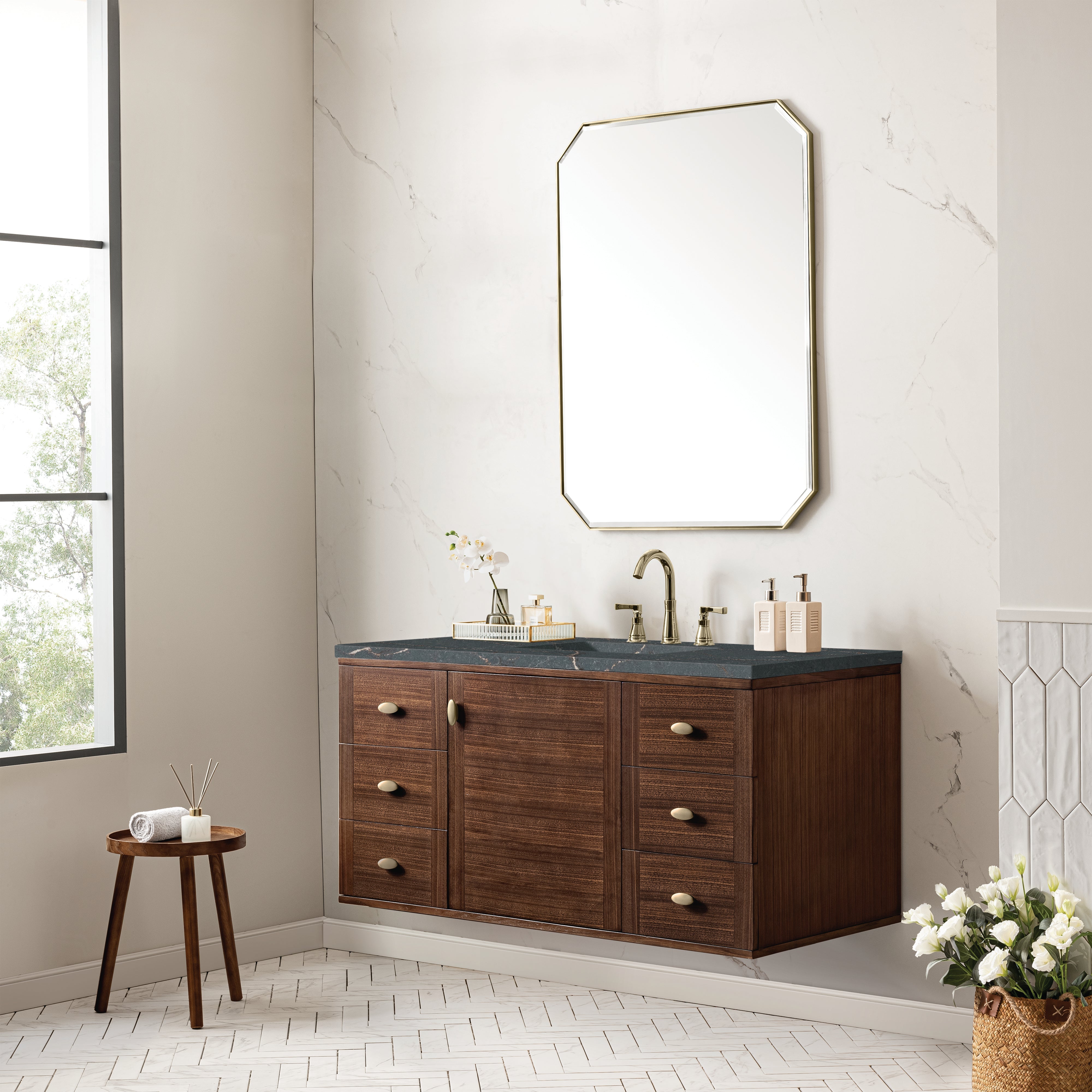 Mid-Century Walnut / Parisien Bleu - 3 Faucet Holes