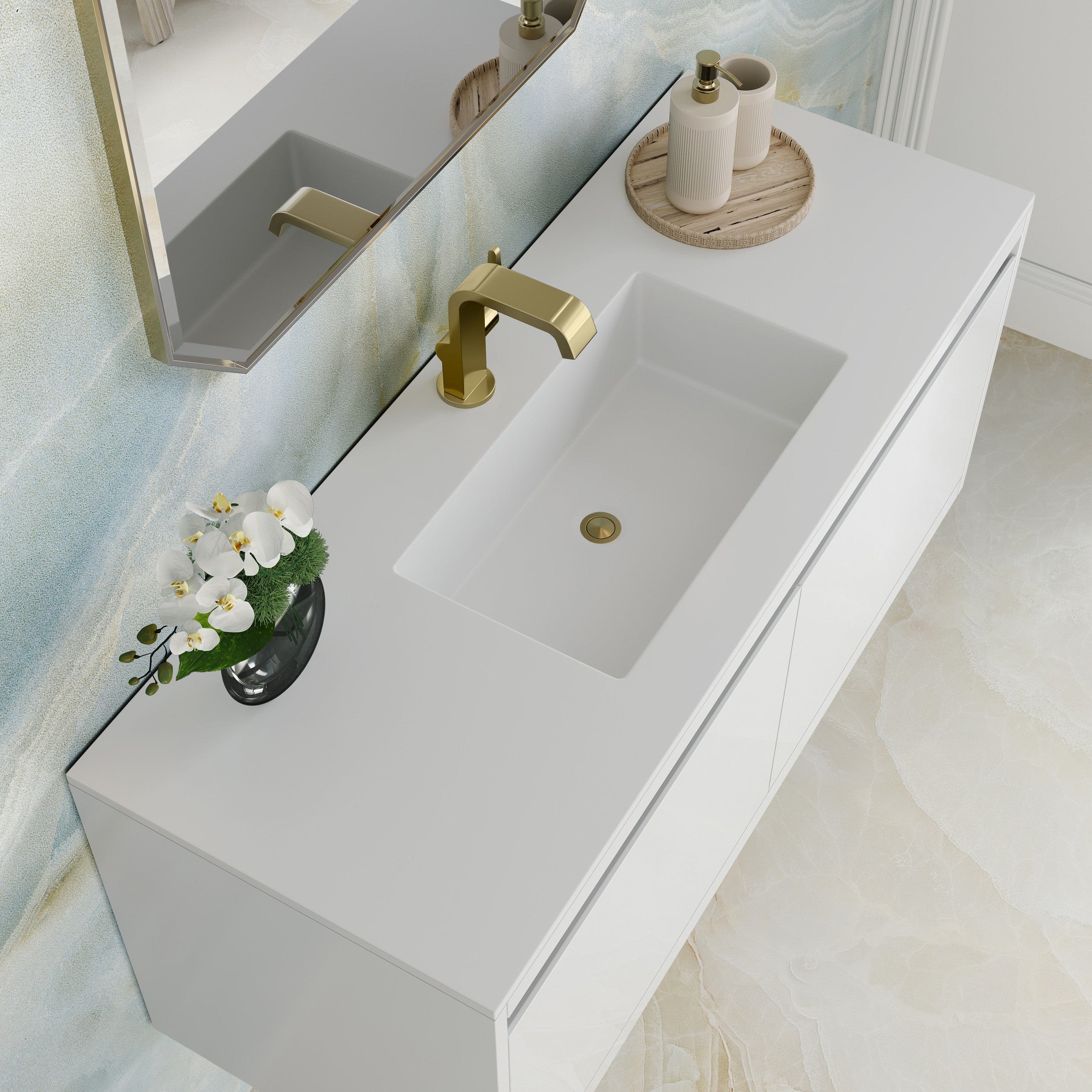 Glossy White / Champagne Brass / Glossy White - 1 Faucet Hole
