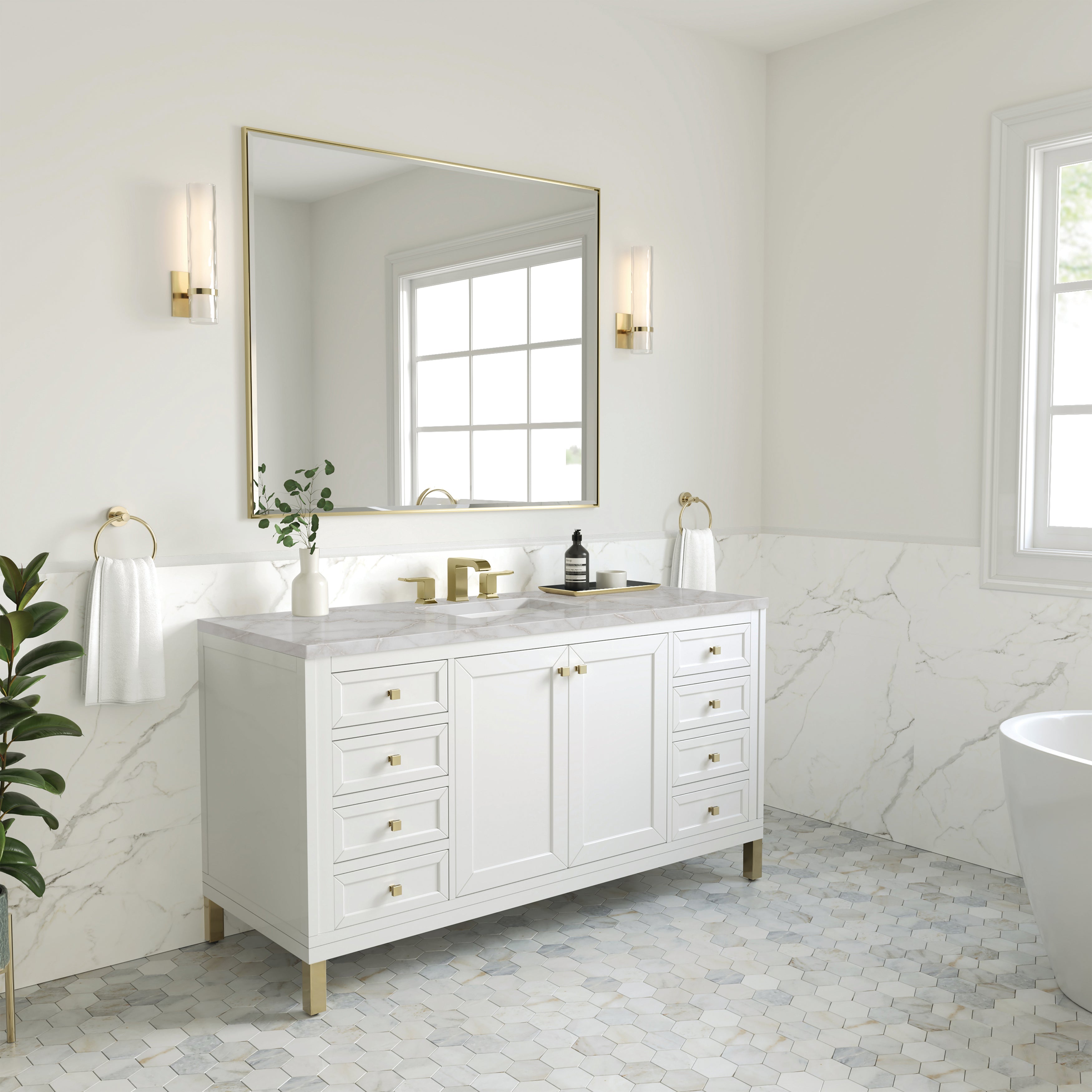 Glossy White / Victorian Silver - 3 Faucet Holes