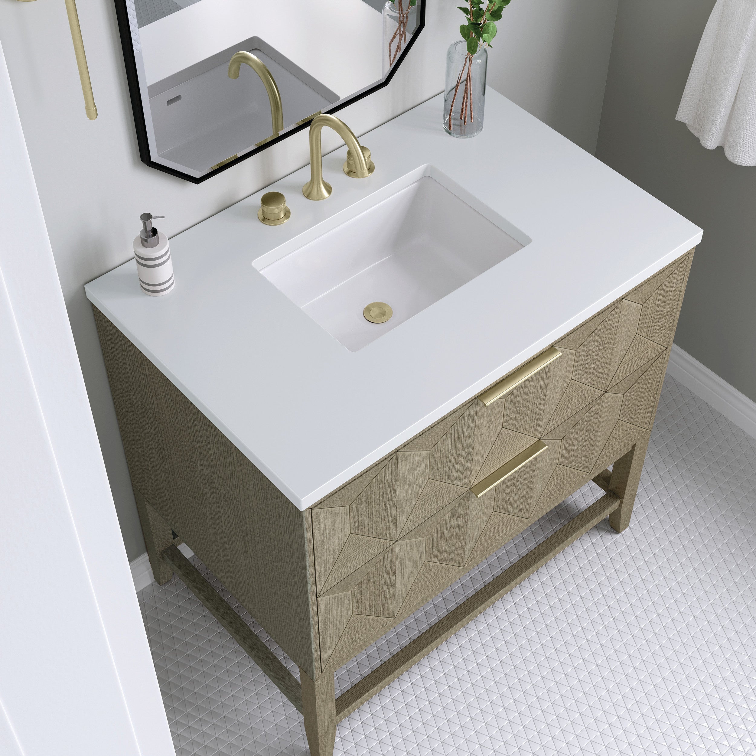 Pebble Oak / White Zeus - 3 Faucet Holes