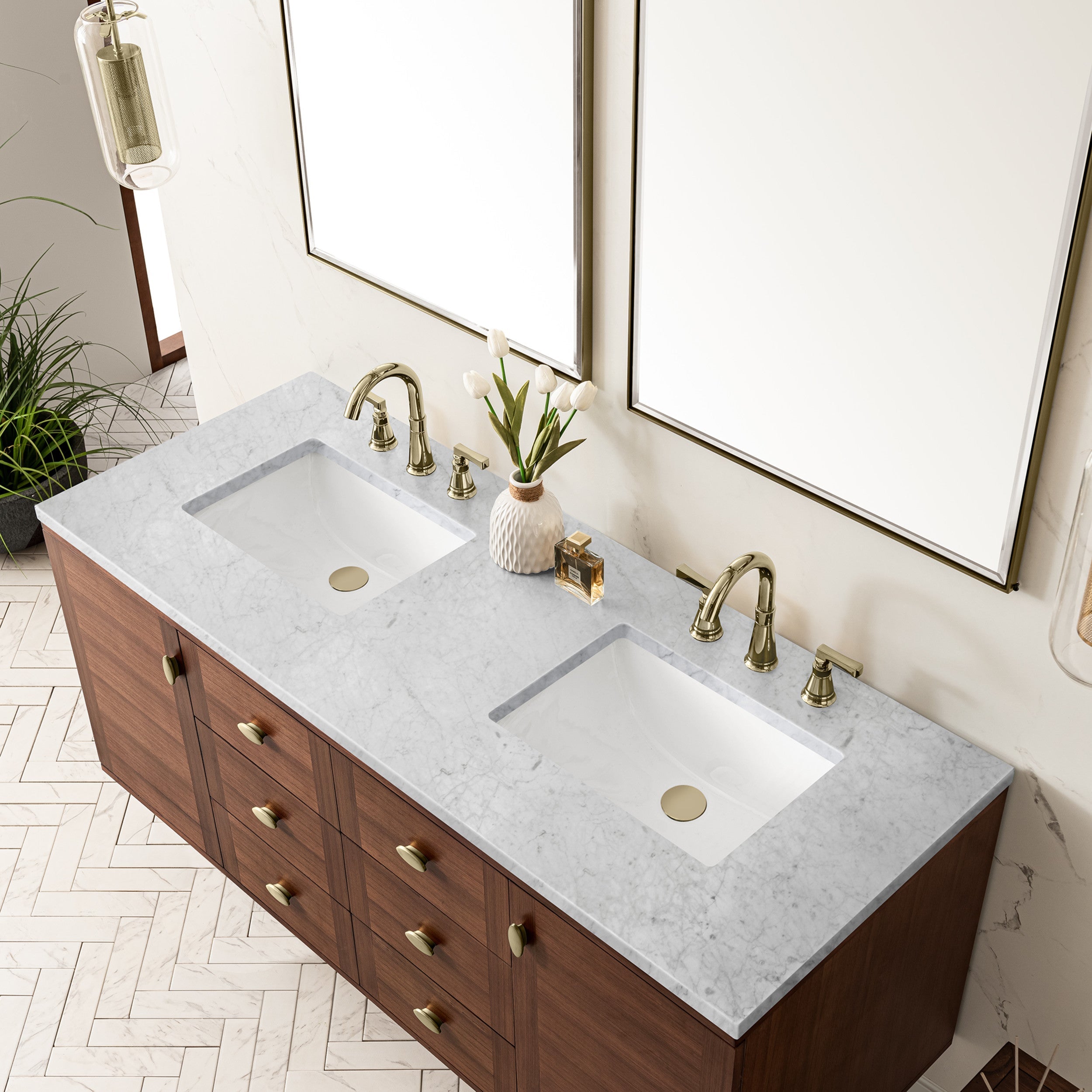 Mid-Century Walnut / Carrara White - 3 Faucet Holes