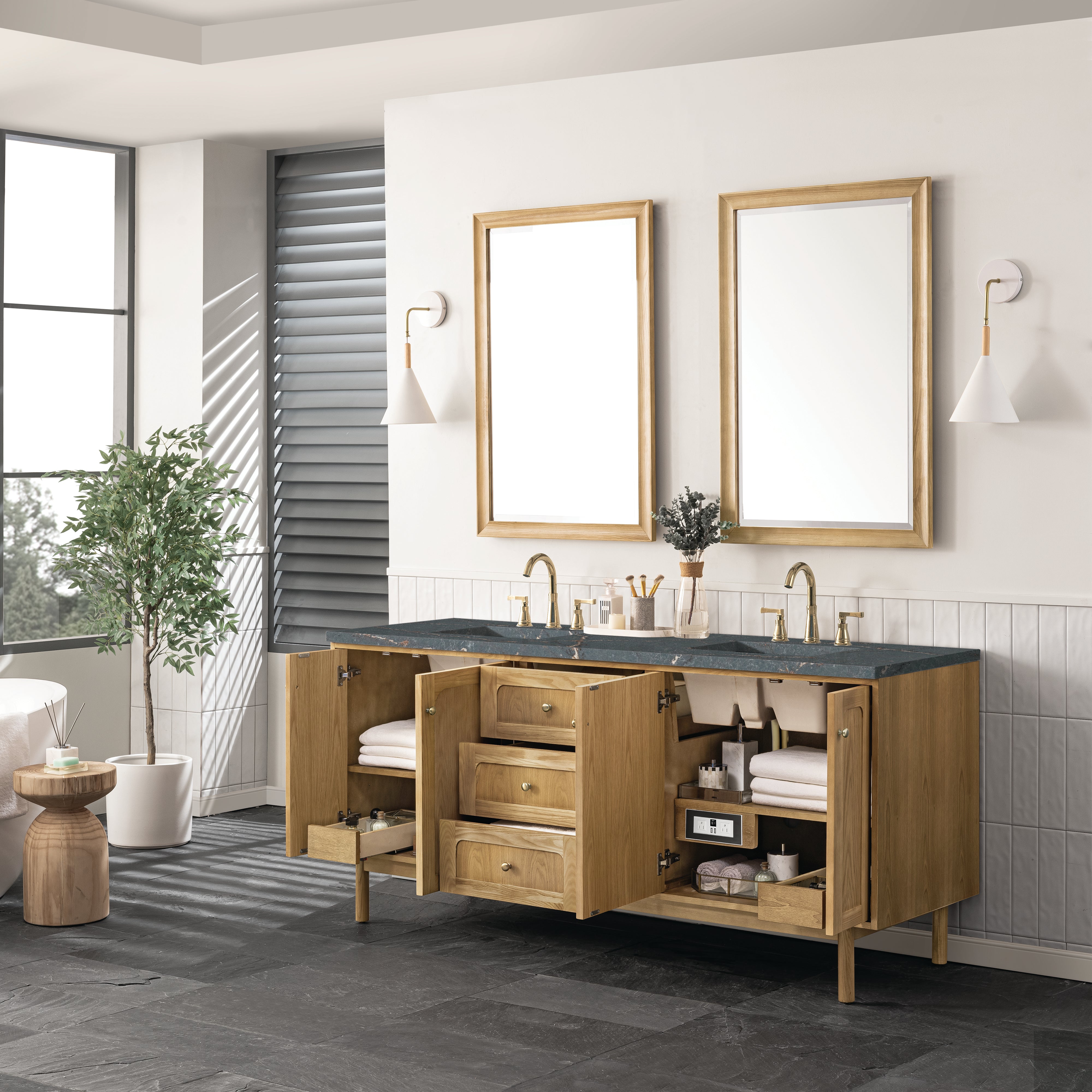 Light Natural Oak / Parisien Bleu - 3 Faucet Holes