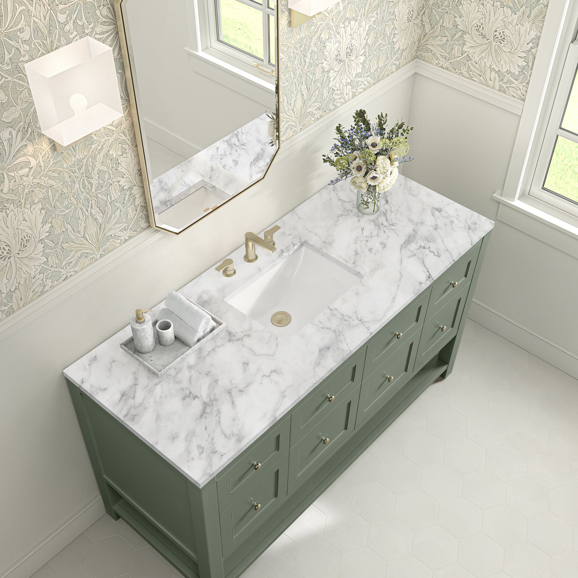 Smokey Celadon / Carrara White - 3 Faucet Holes