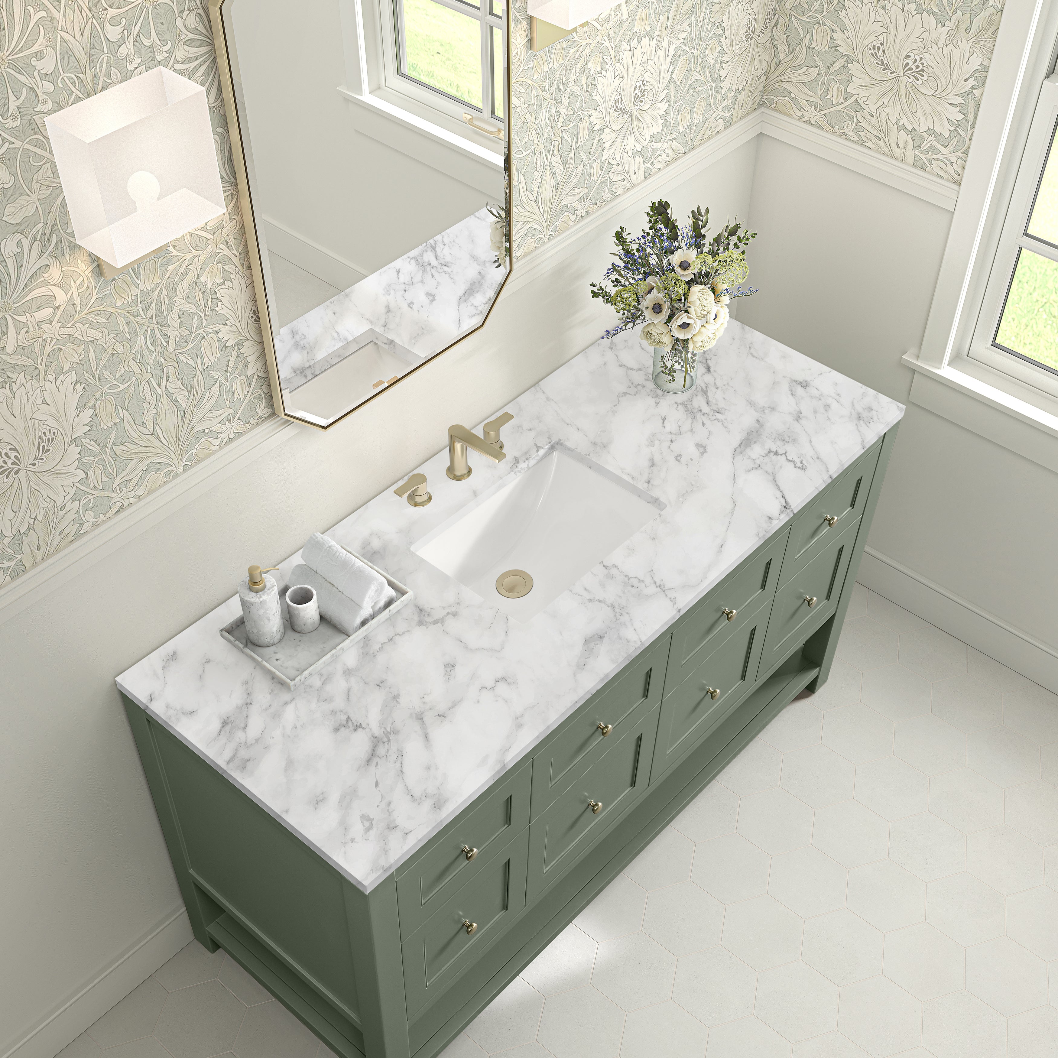 Smokey Celadon / Carrara White - 3 Faucet Holes