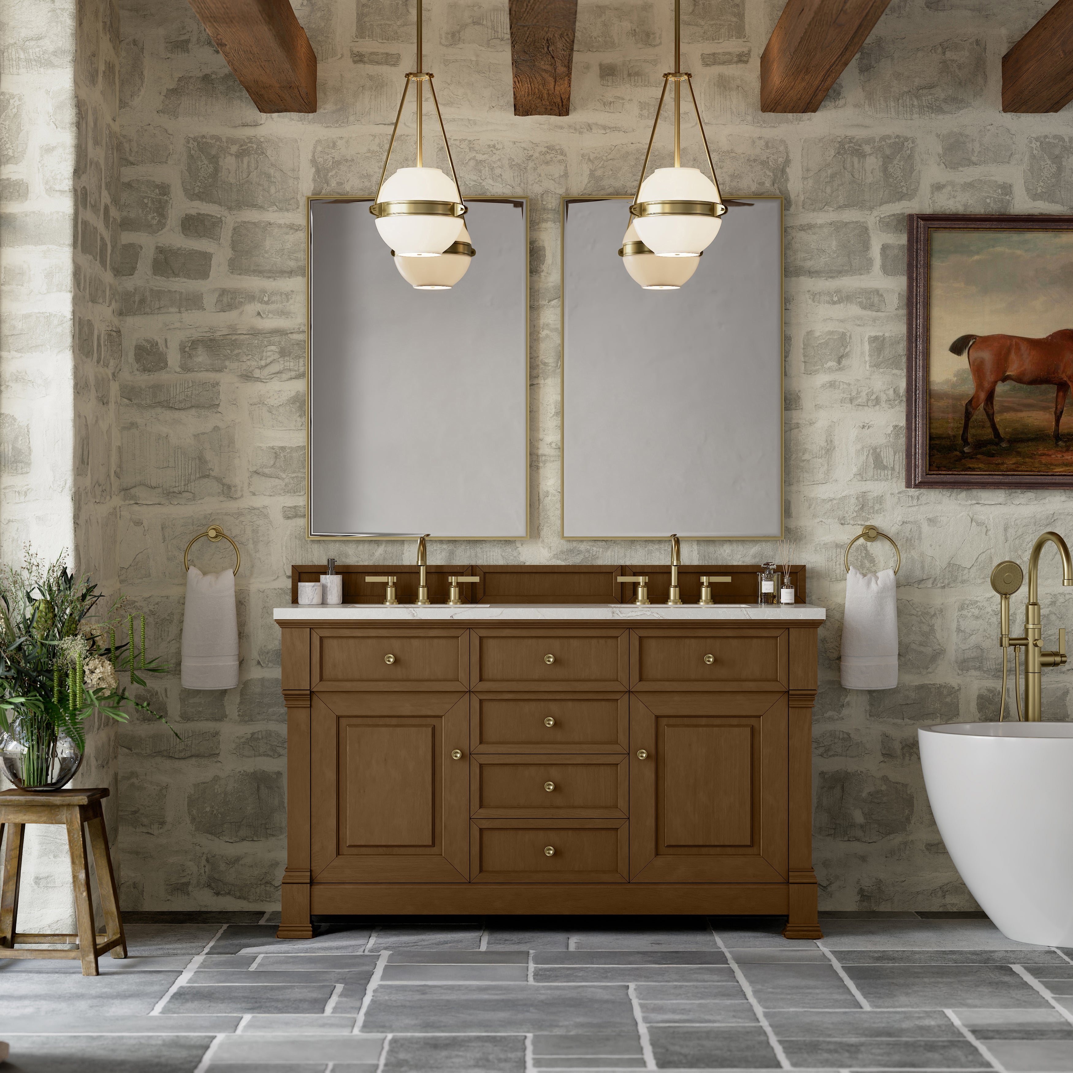 Honey Oak / Victorian Silver - 3 Faucet Holes