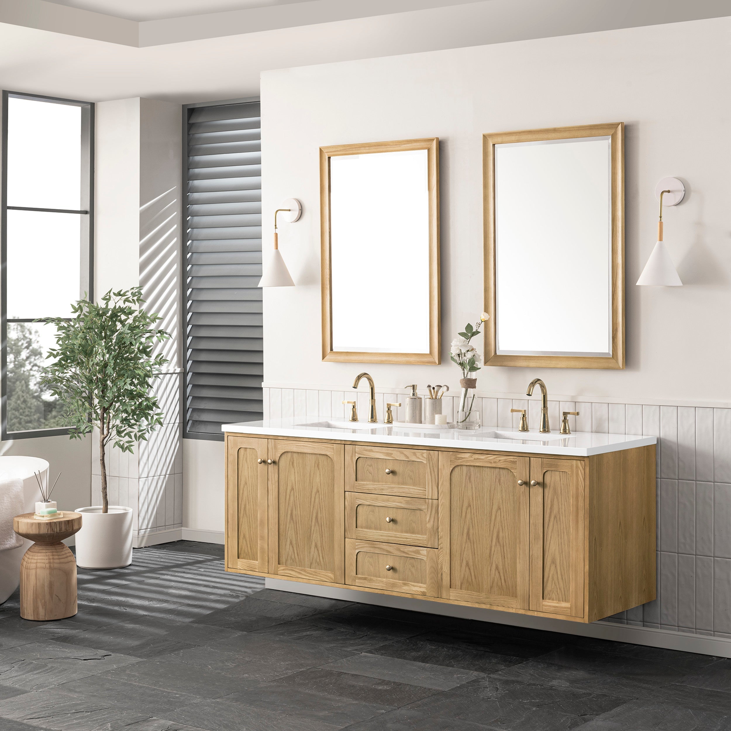 Light Natural Oak / White Zeus - 3 Faucet Holes