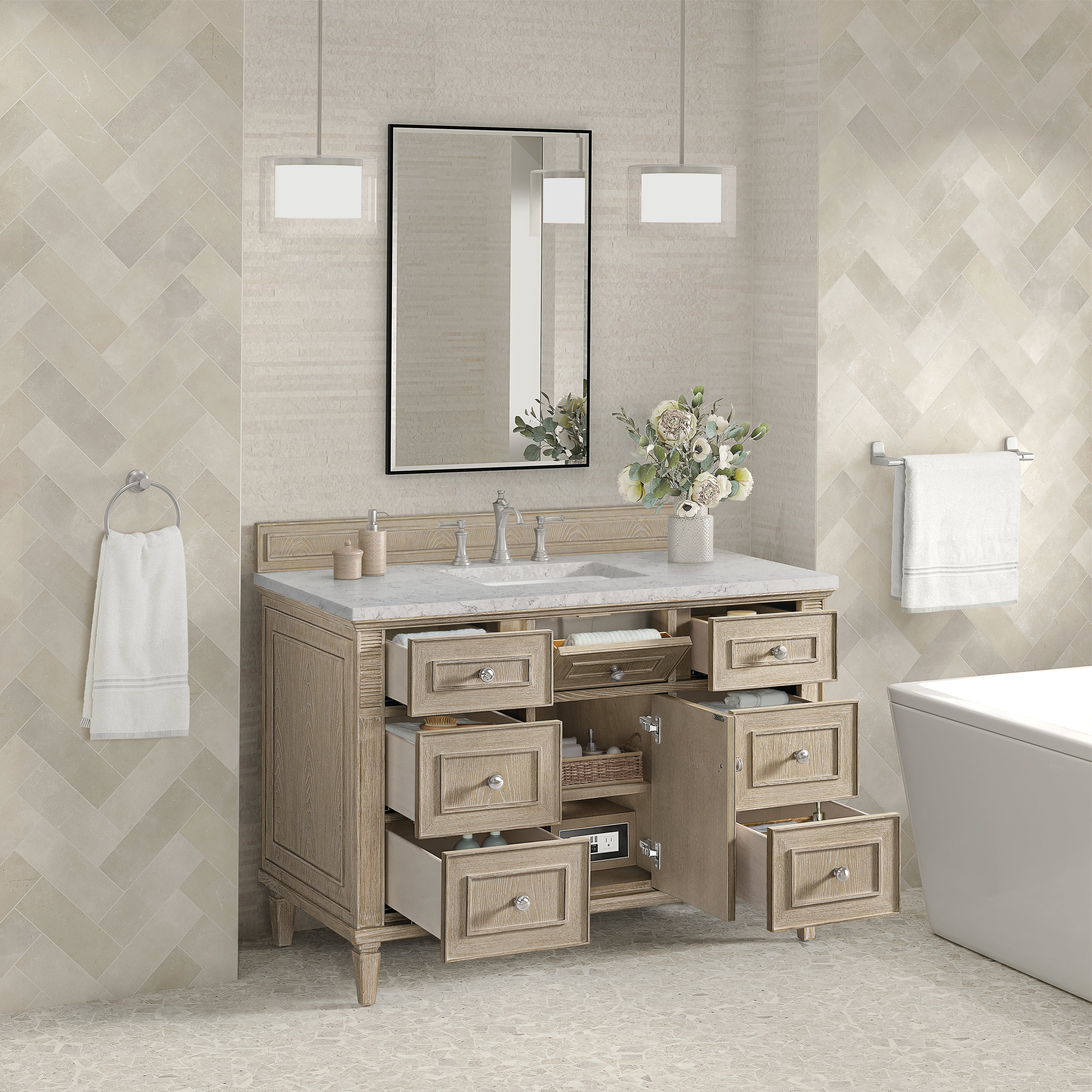 Whitewashed Oak / Eternal Jasmine Pearl - 3 Faucet Holes