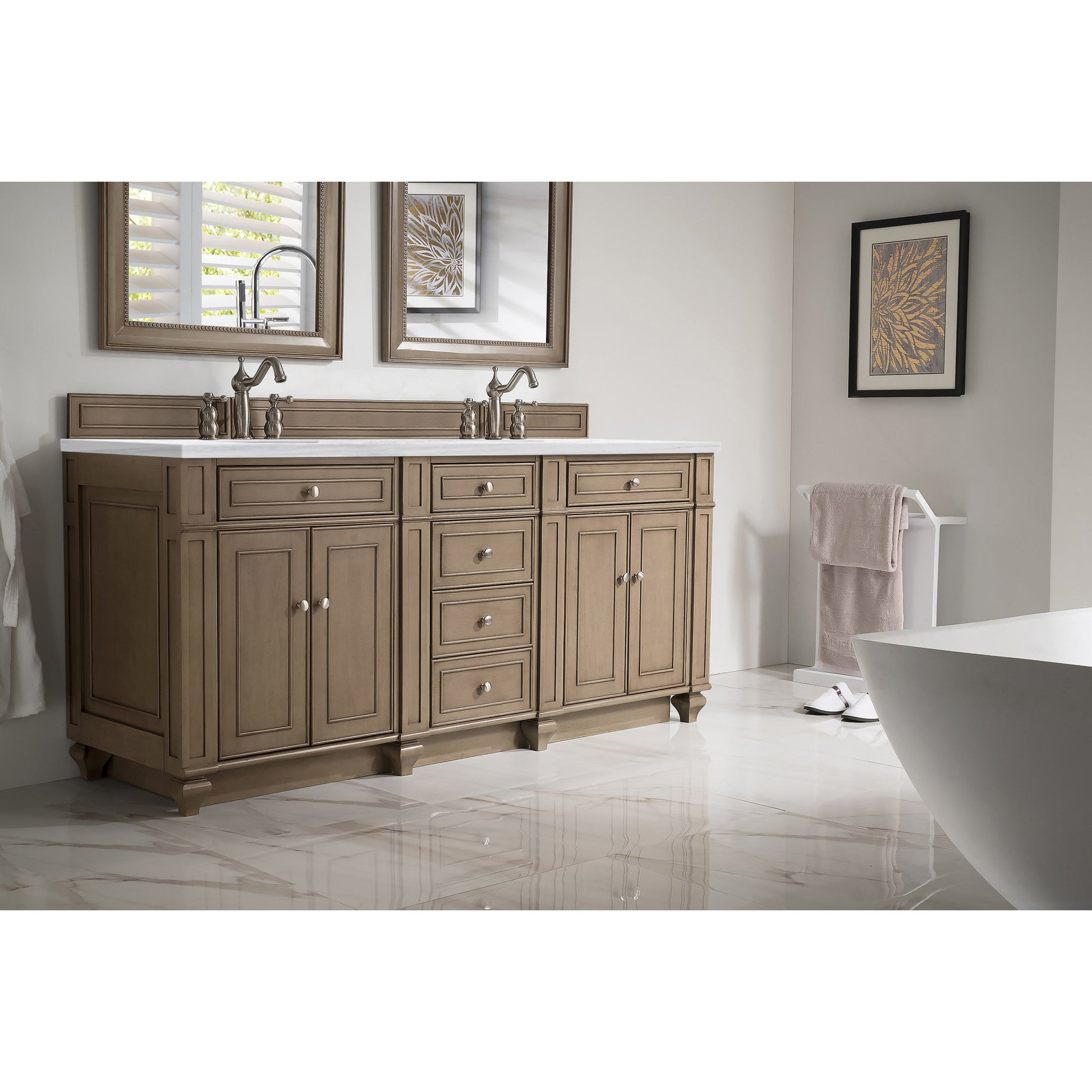 Whitewashed Walnut / Carrara White - 3 Faucet Holes