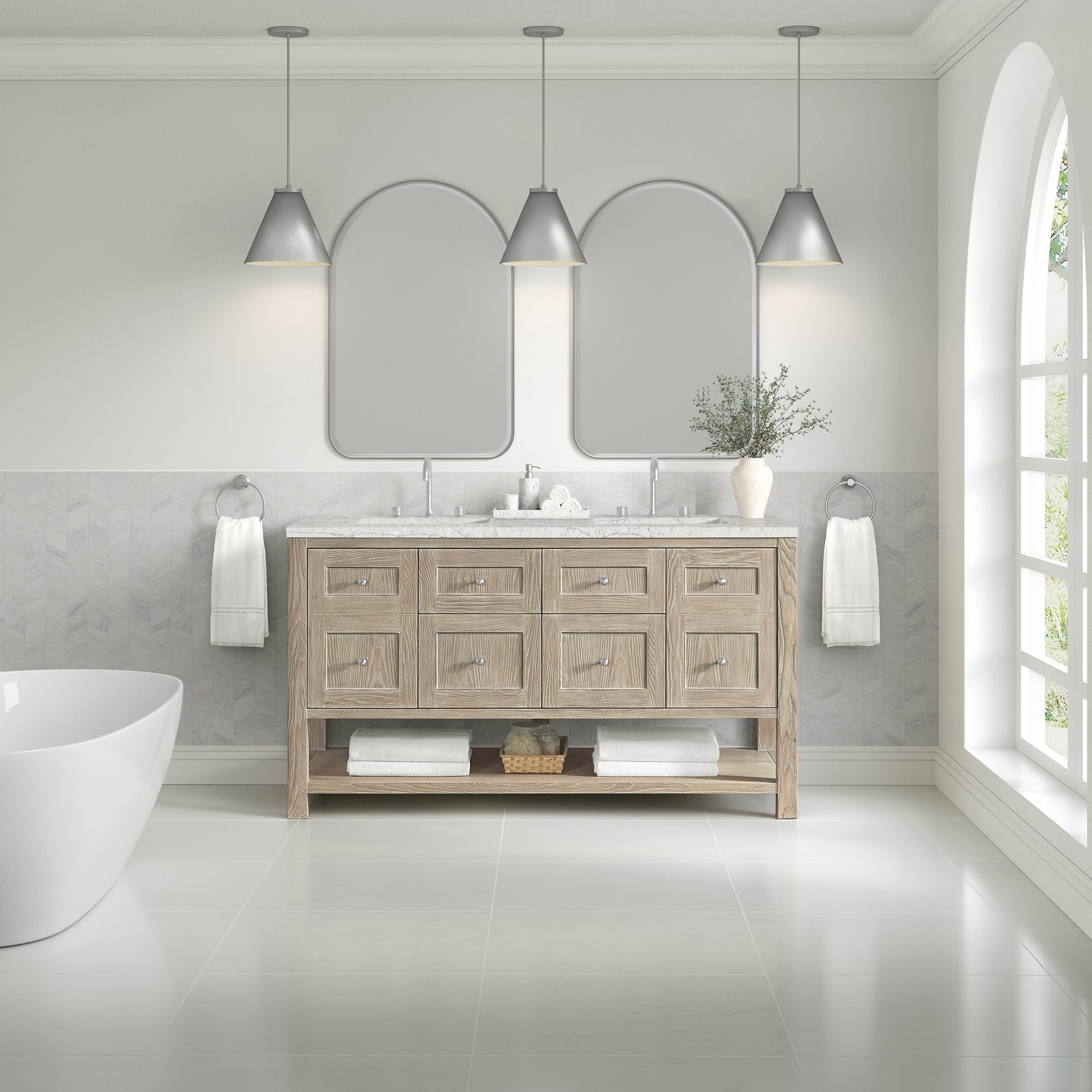 Whitewashed Oak / Eternal Jasmine Pearl - 3 Faucet Holes