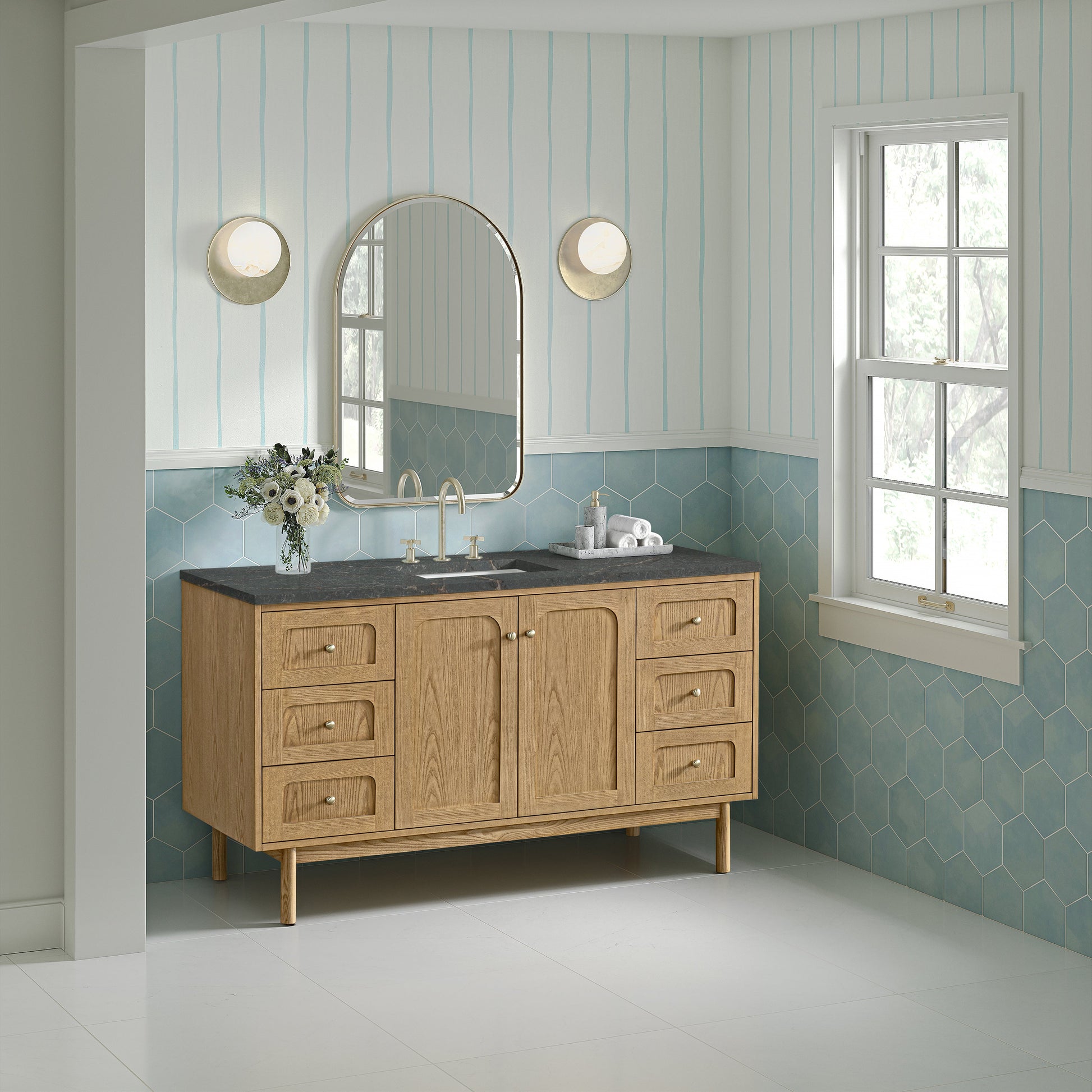 Light Natural Oak / Parisien Bleu - 3 Faucet Holes