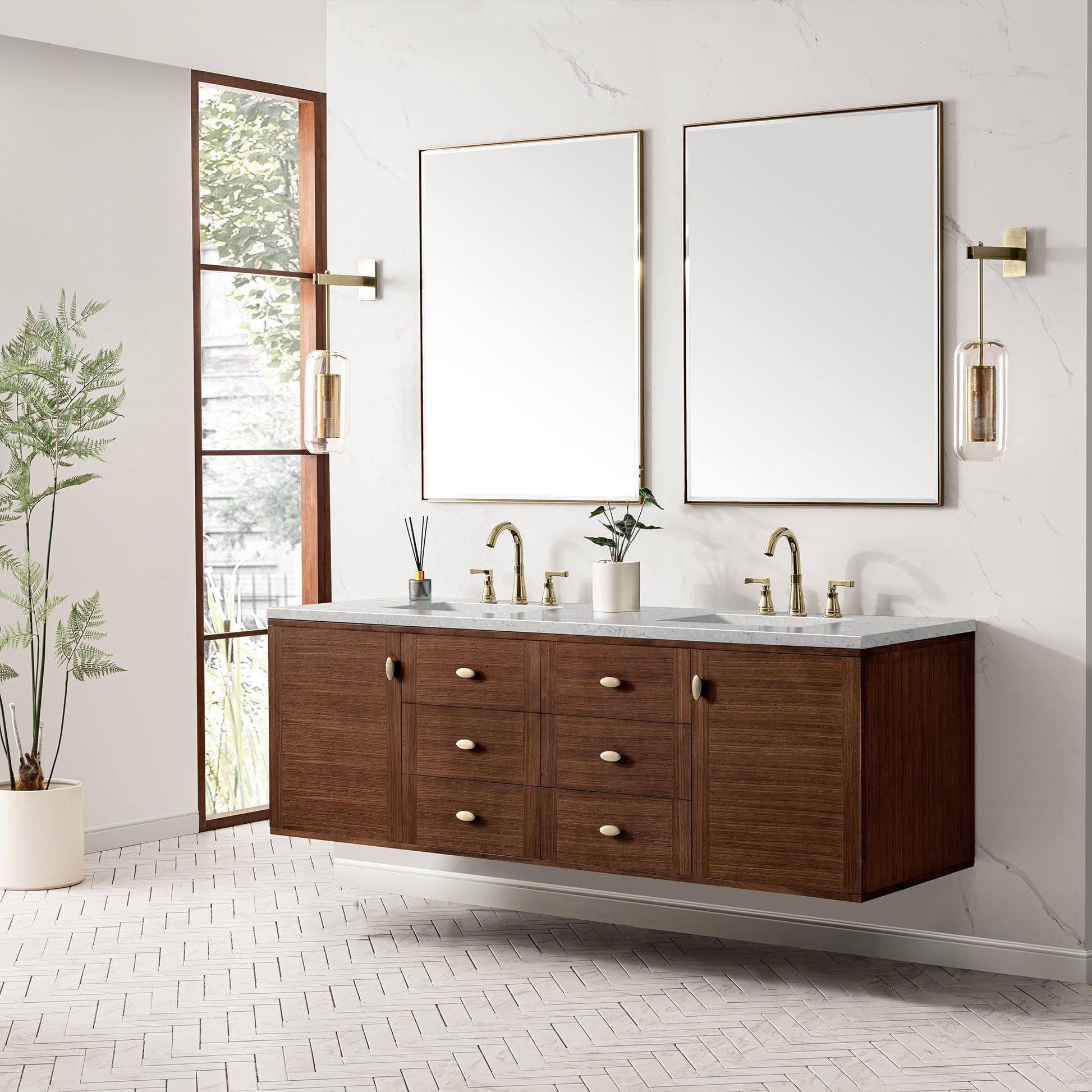 Mid-Century Walnut / Eternal Jasmine Pearl - 3 Faucet Holes