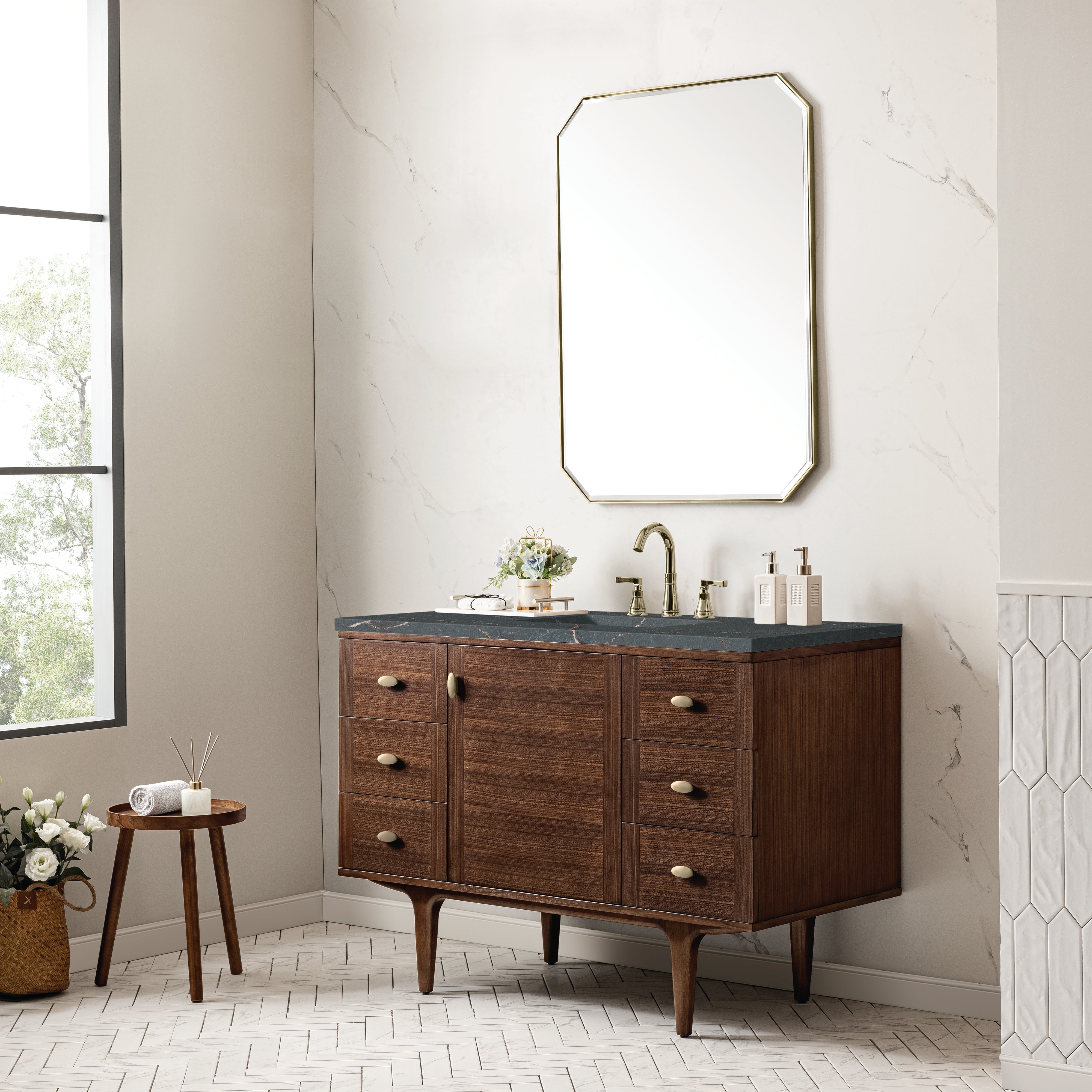 Mid-Century Walnut / Parisien Bleu - 3 Faucet Holes