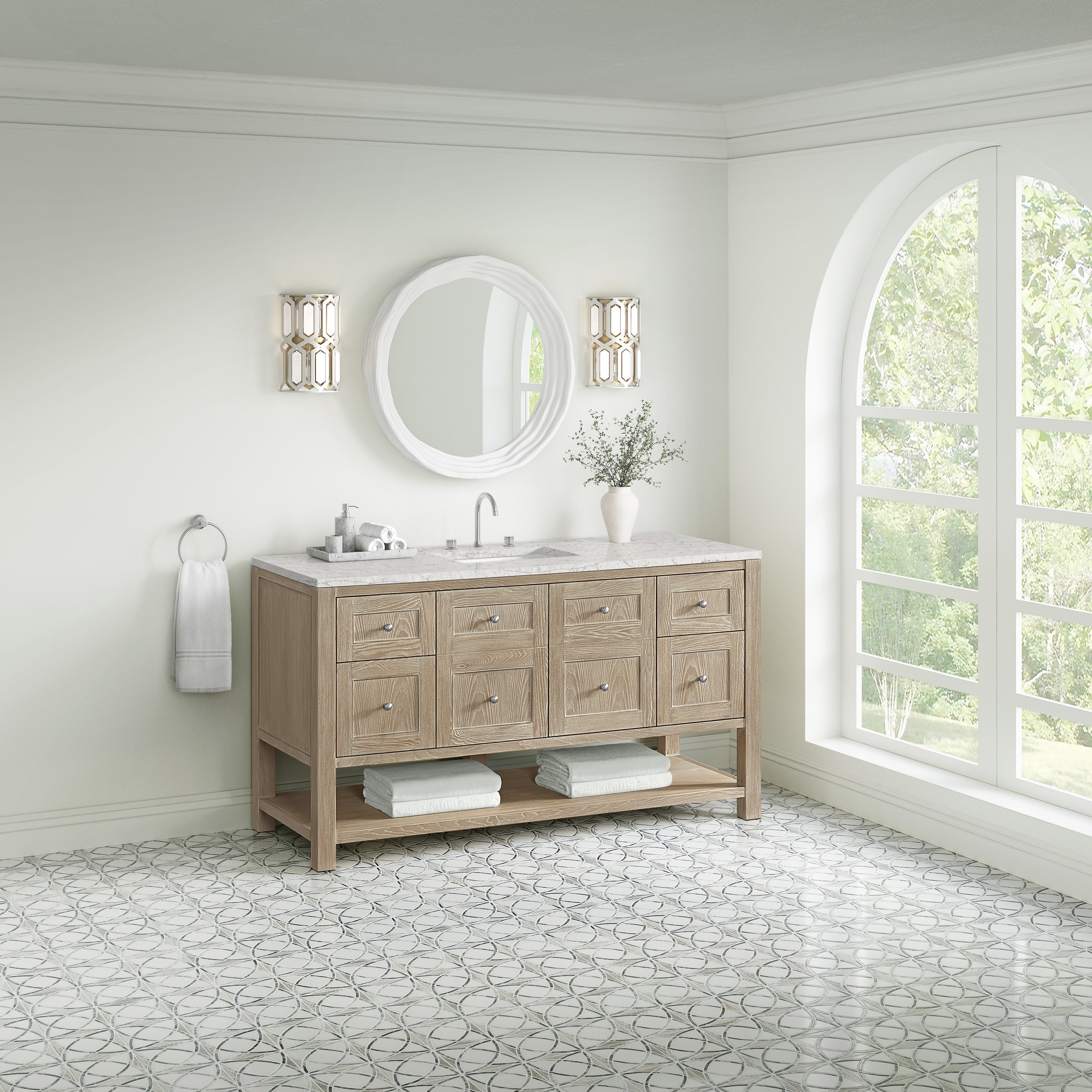 Whitewashed Oak / Eternal Jasmine Pearl - 3 Faucet Holes