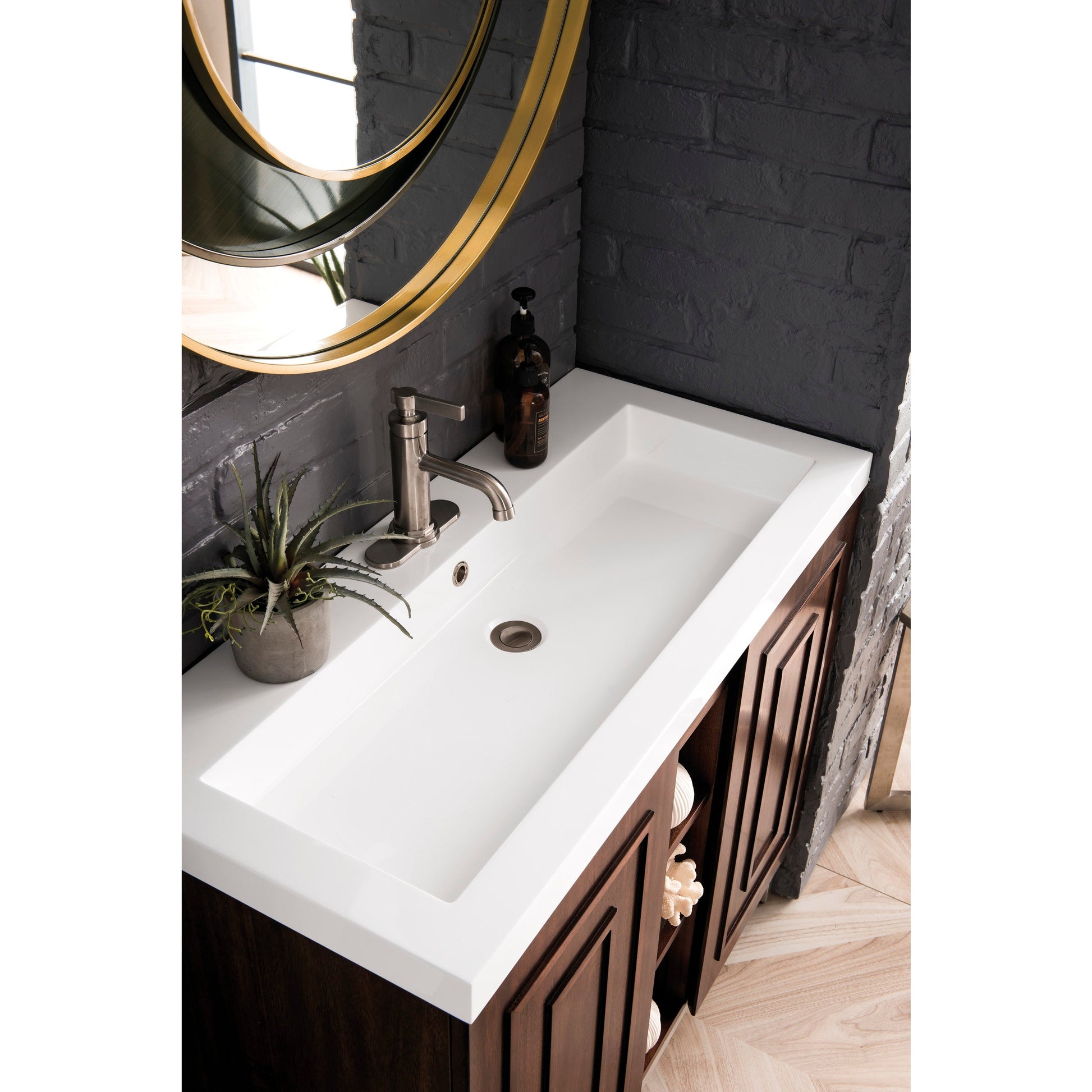 Mid-Century Acacia / White Glossy / Brushed Nickel - 1 Faucet Hole
