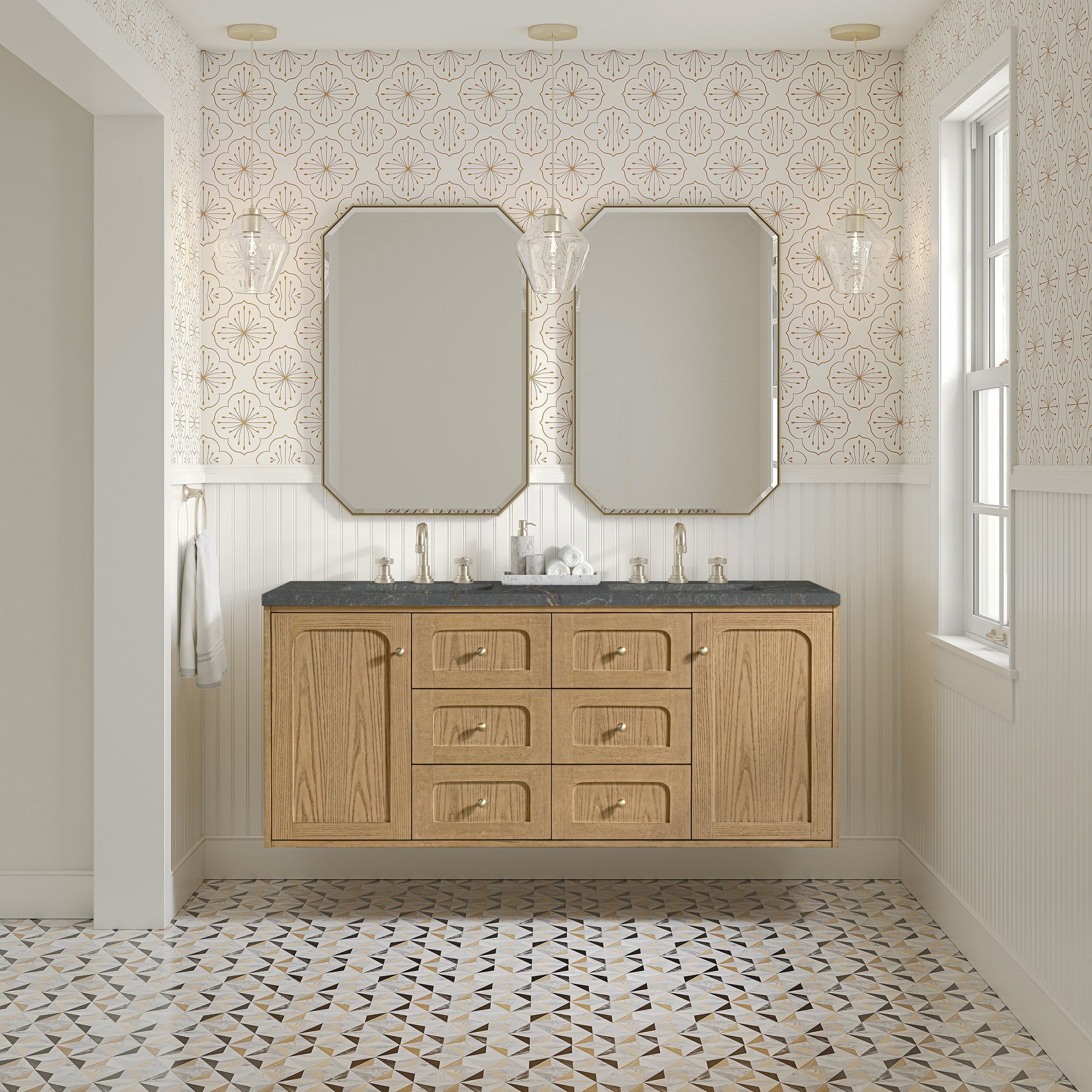 Light Natural Oak / Parisien Bleu - 3 Faucet Holes