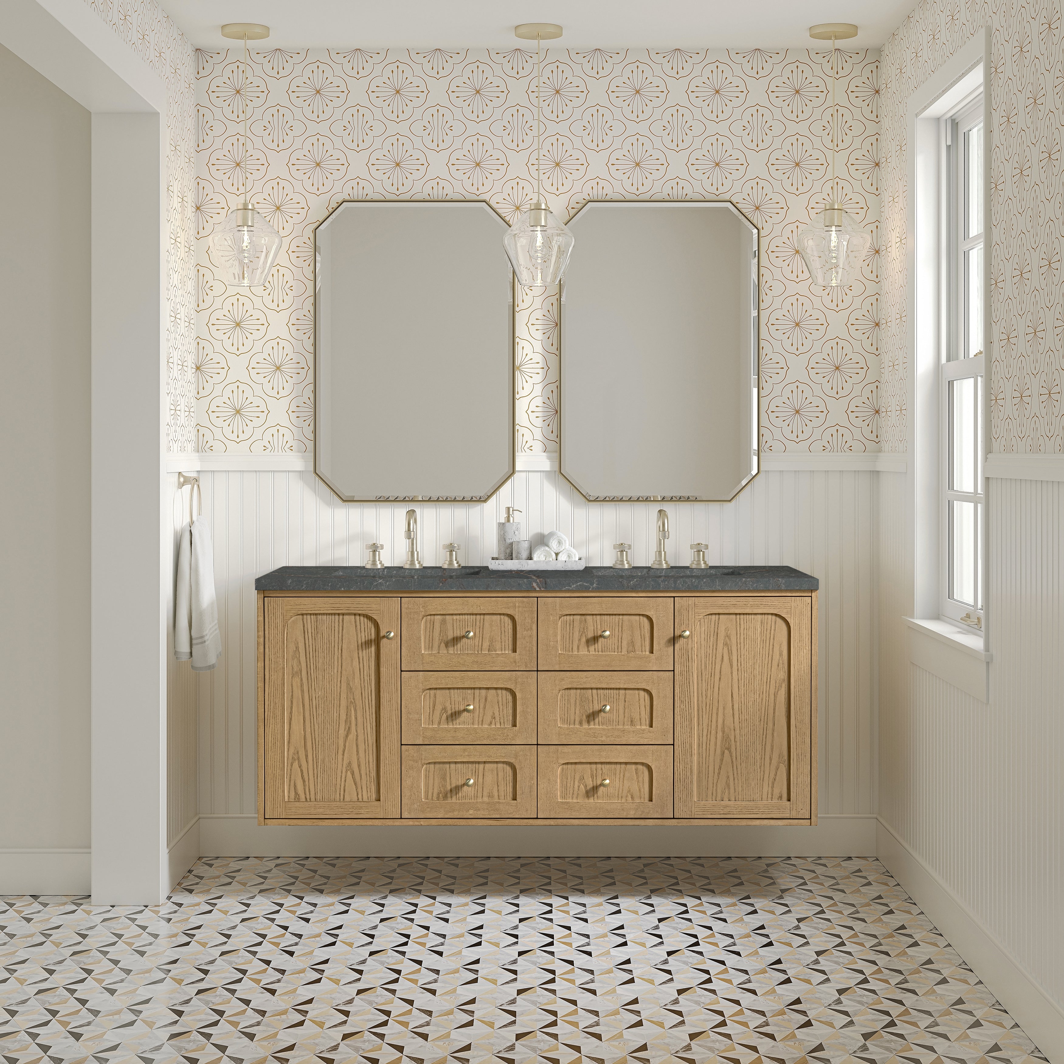 Light Natural Oak / Parisien Bleu - 3 Faucet Holes
