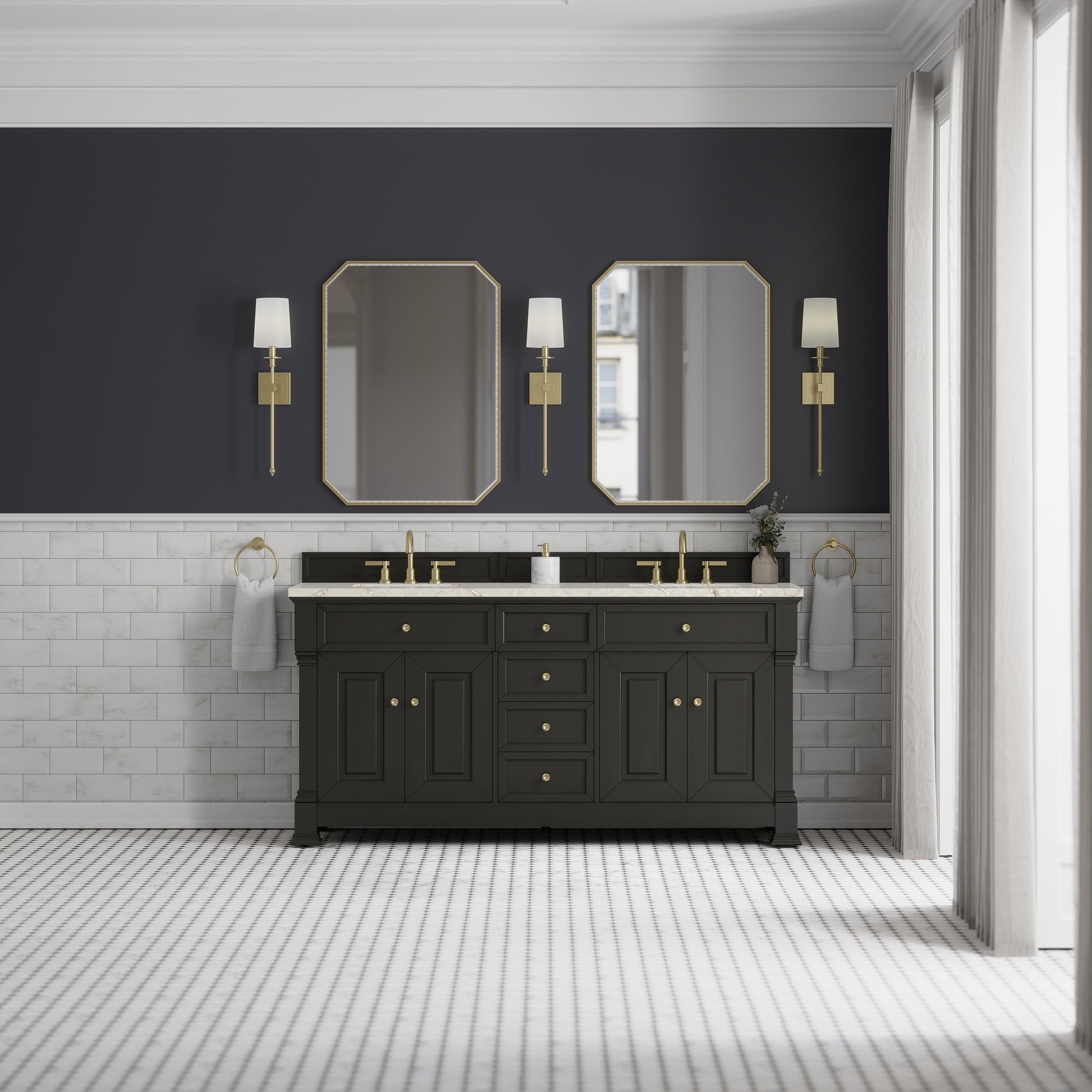 Black Onyx / Victorian Silver - 3 Faucet Holes