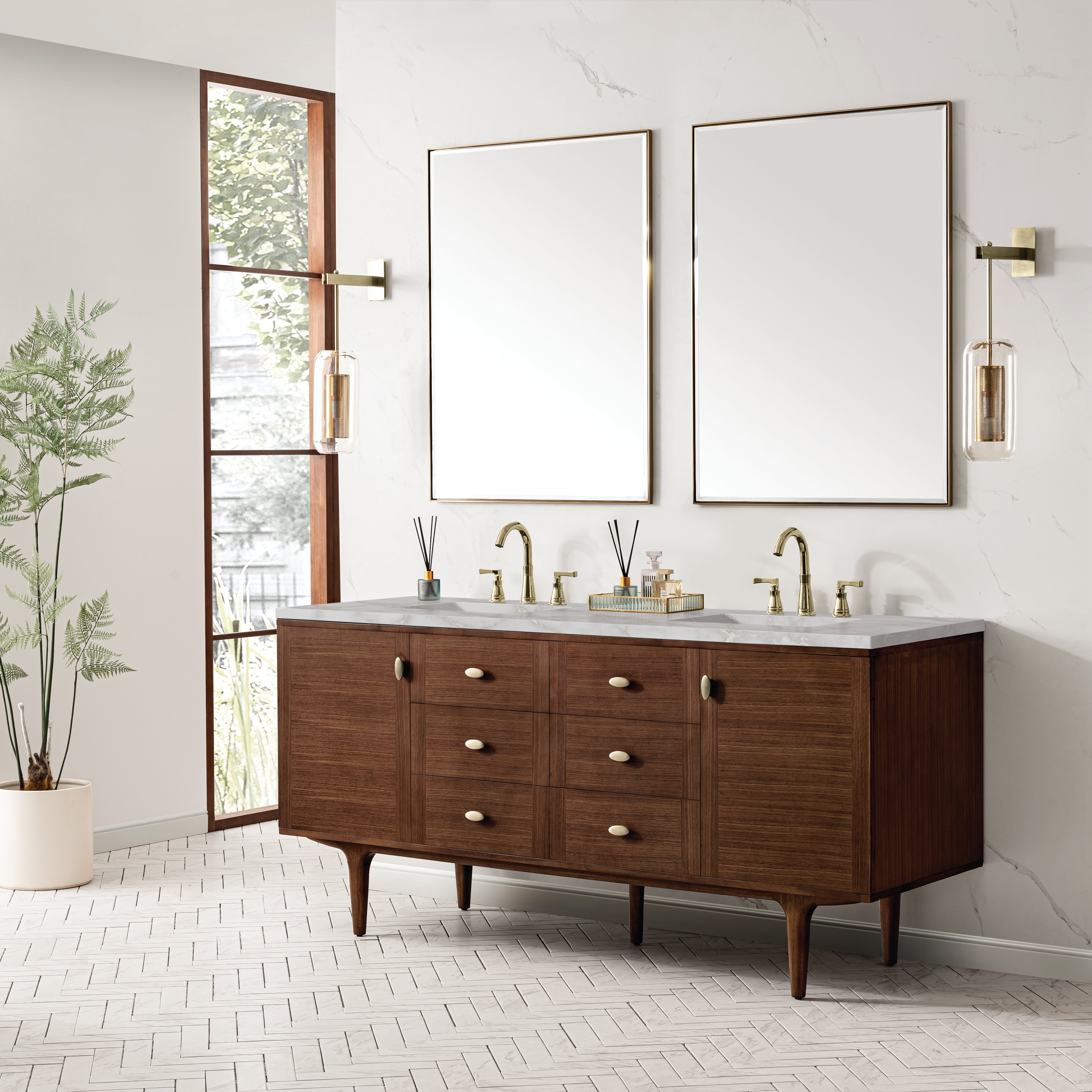 Mid-Century Walnut / Victorian Silver - 3 Faucet Holes