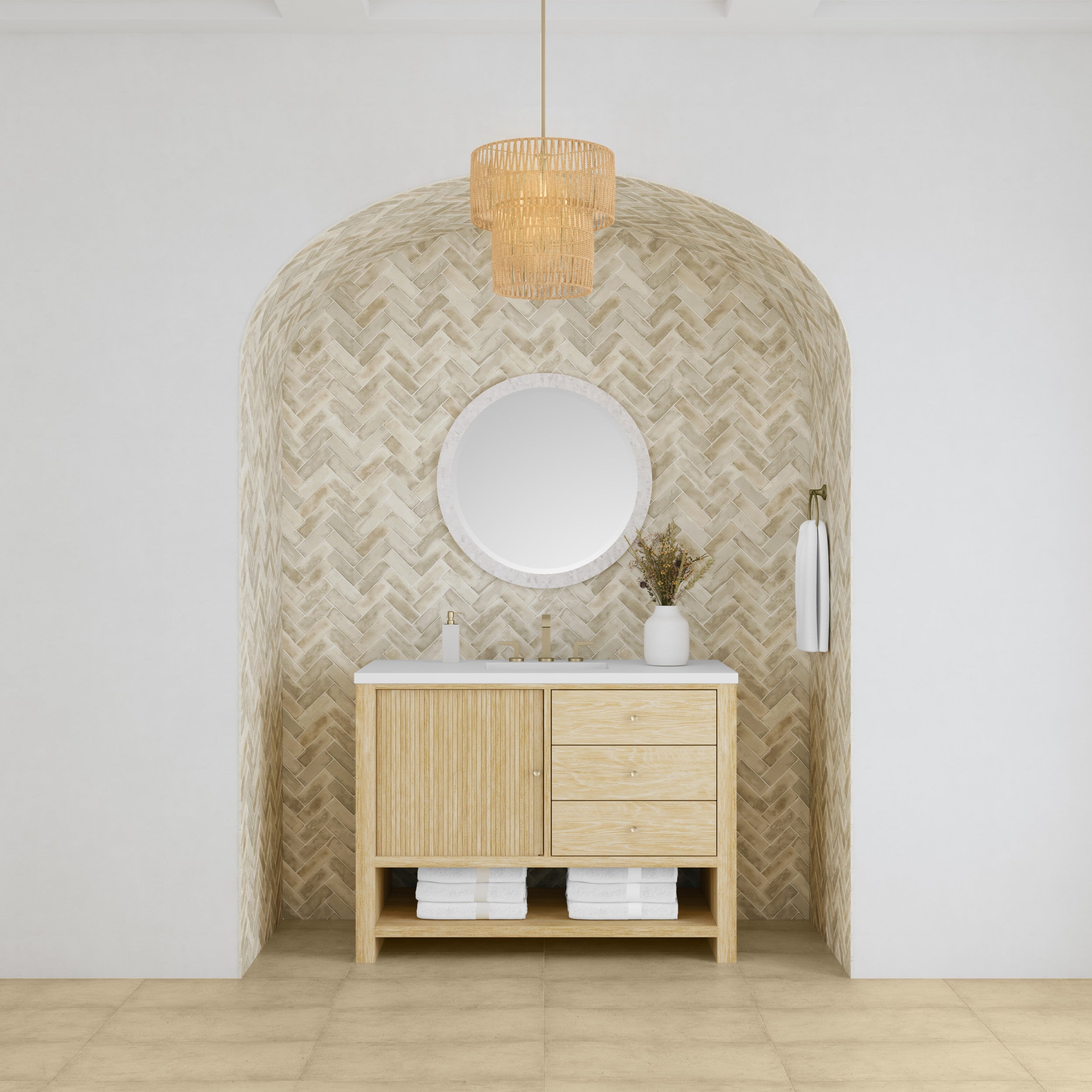 Sunwashed Oak / White Zeus - 3 Faucet Holes