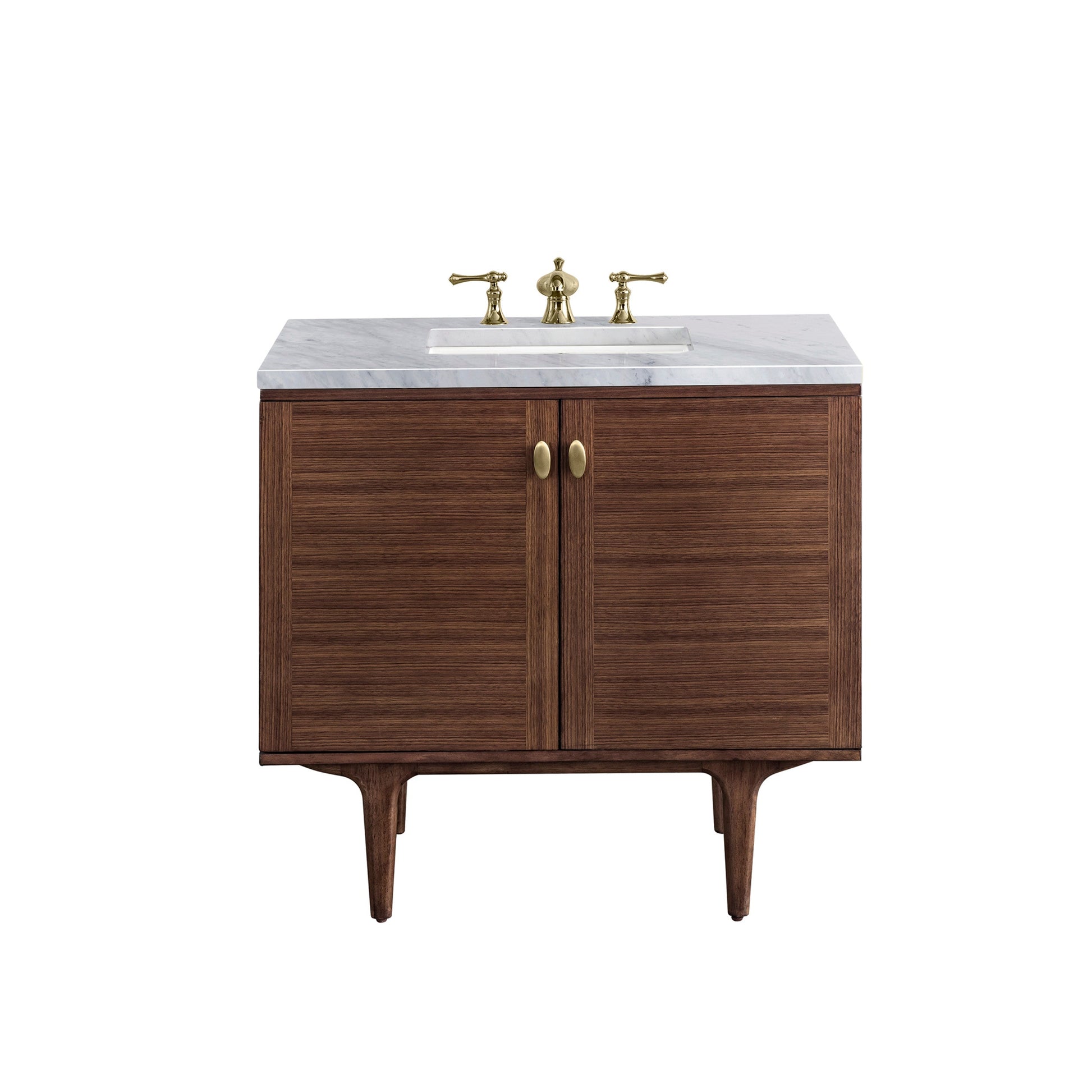 Mid-Century Walnut / Carrara White - 3 Faucet Holes